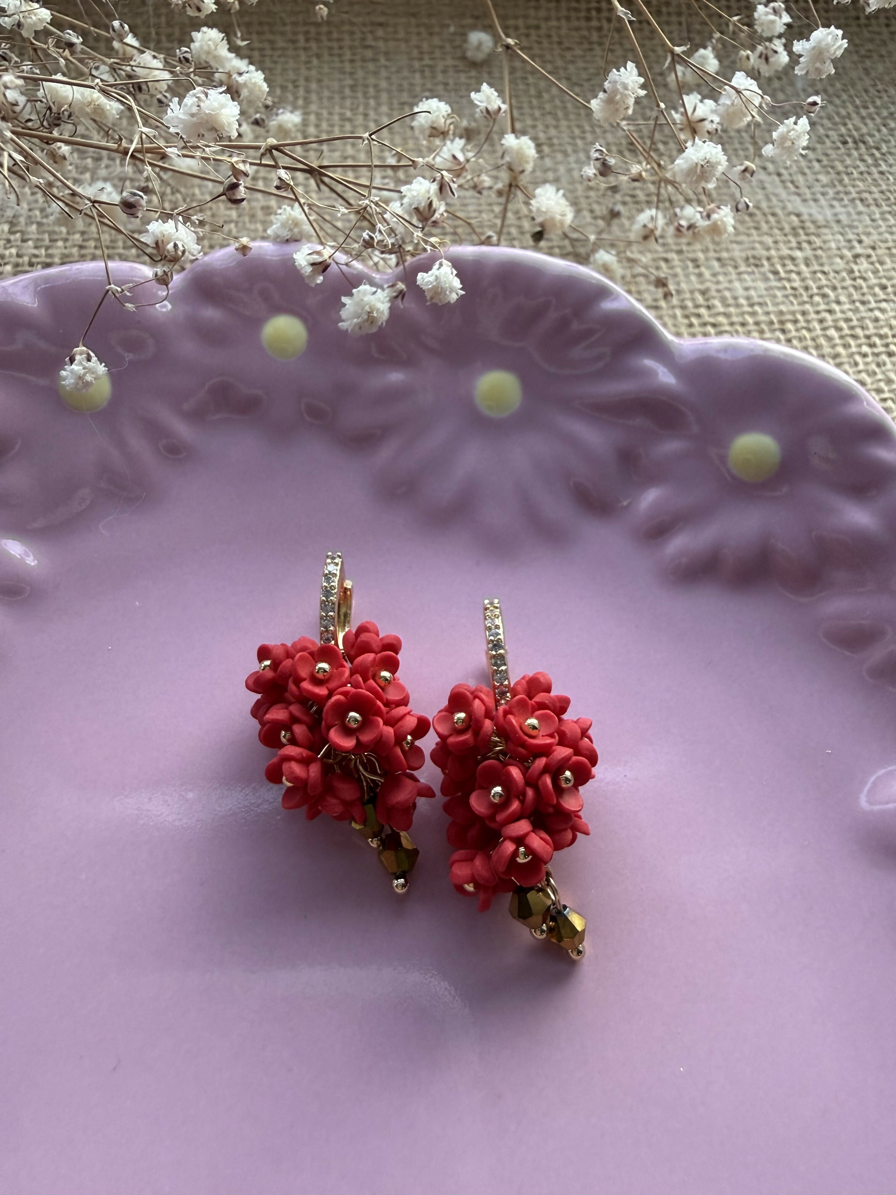 Cascading Flower Drop Earrings with Mini Floral Clusters