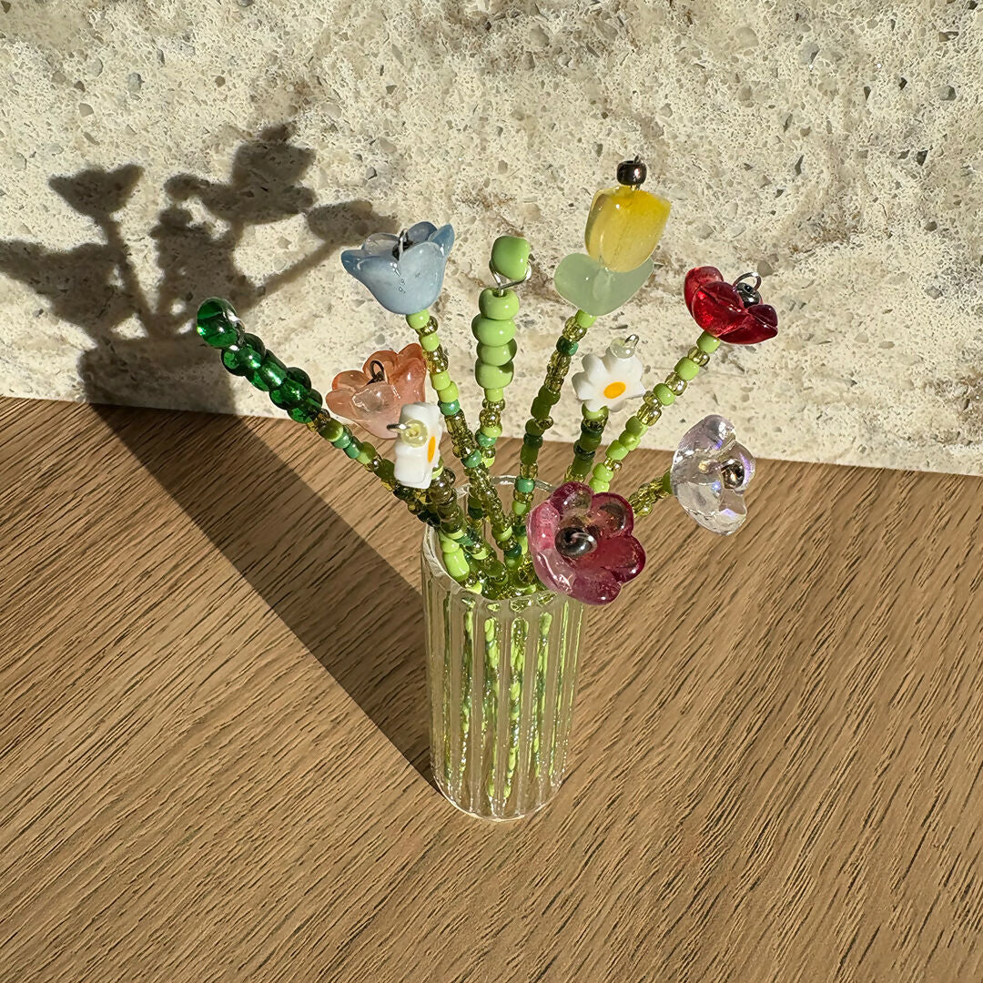 Beaded Floral Bouquet Craft Kit with Mini Glass Vase – DIY Glass Bead Flower Making Set