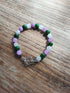 Tibetan Silver Toggle Catch Bracelet with Faceted Rose Quartz, Green Chalcedony & Amethyst.