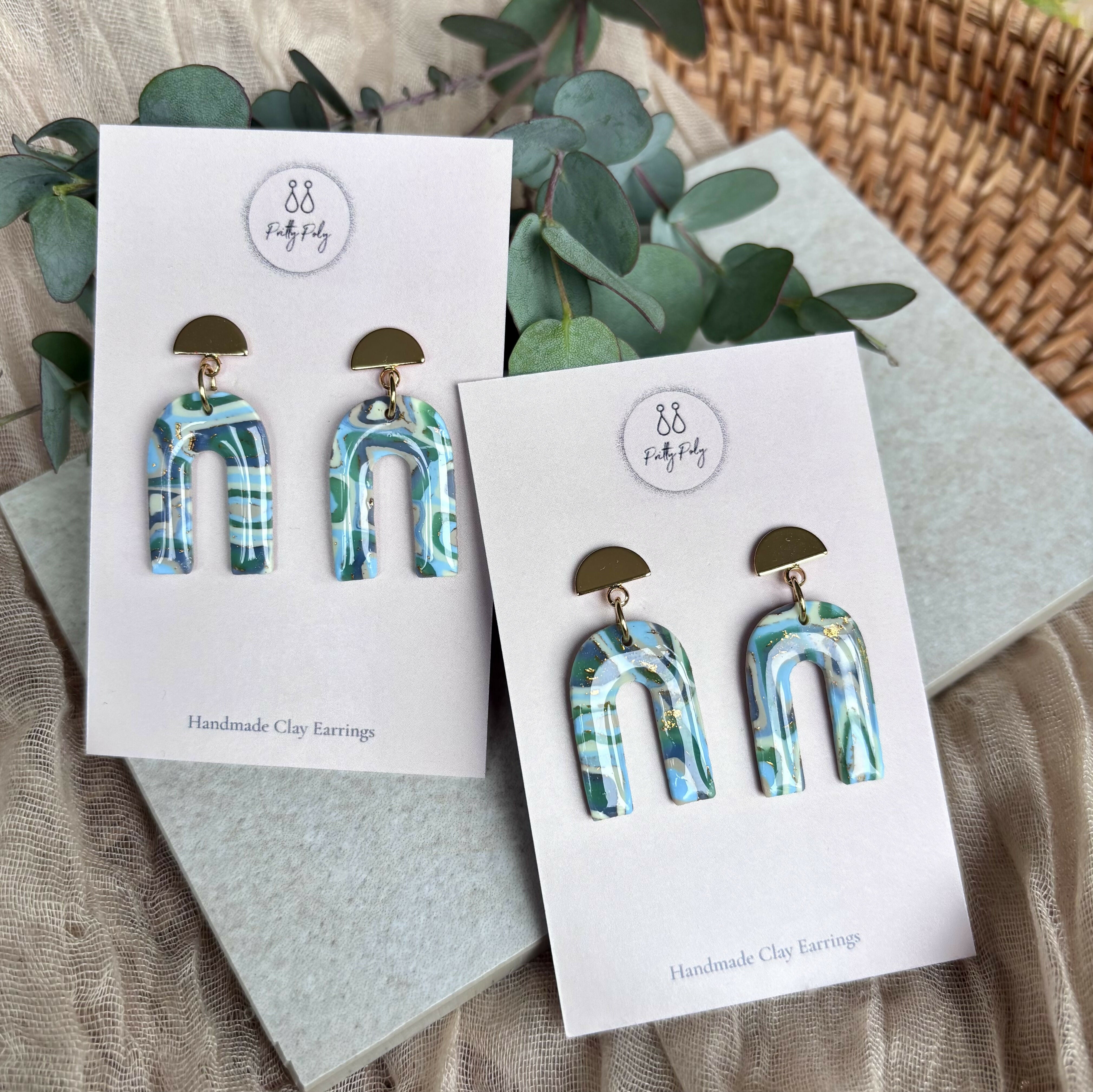 Aqua Collection - Arch Polymer Clay Earrings