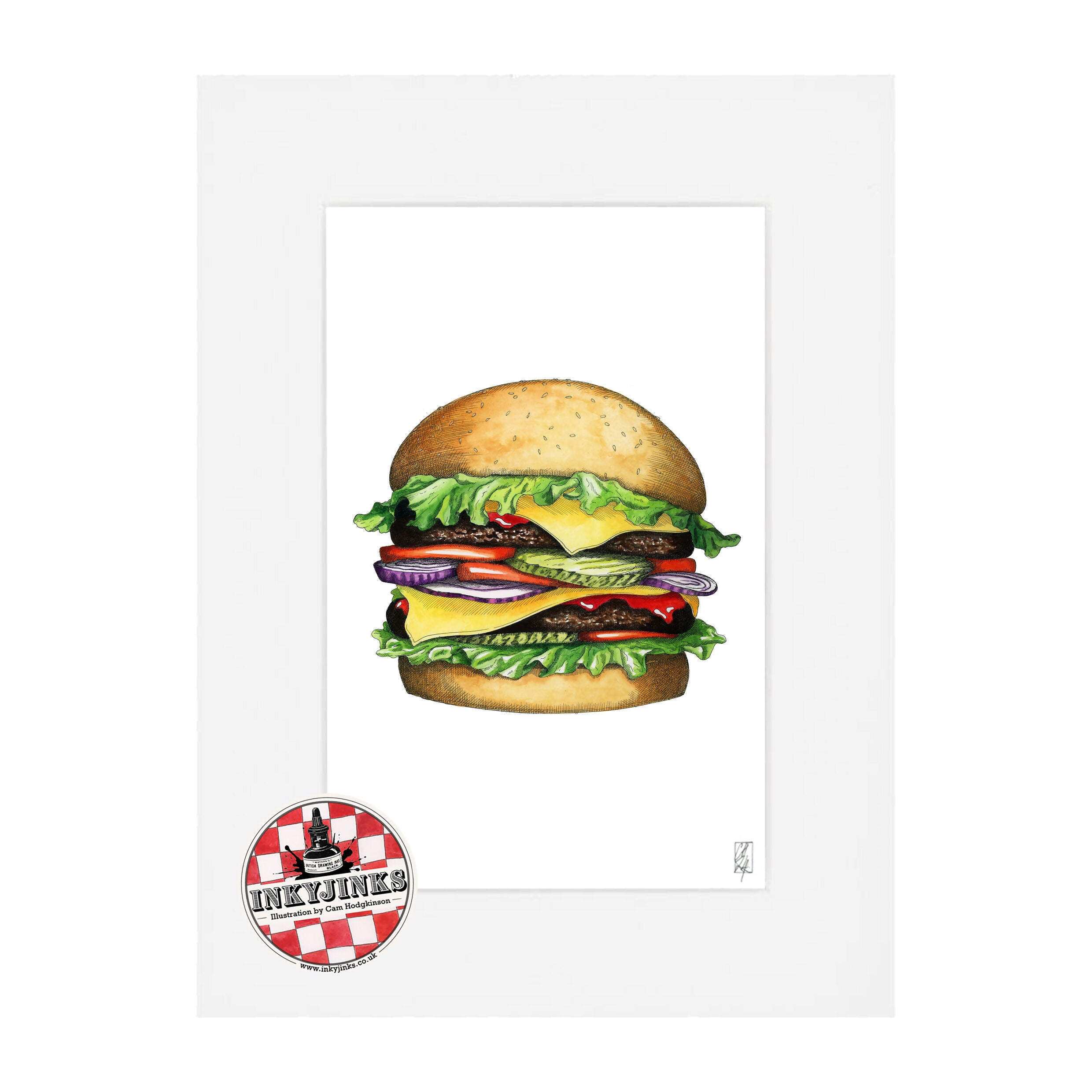 10”x 8” Mounted and Backed Giclée Print of a Cheeseburger