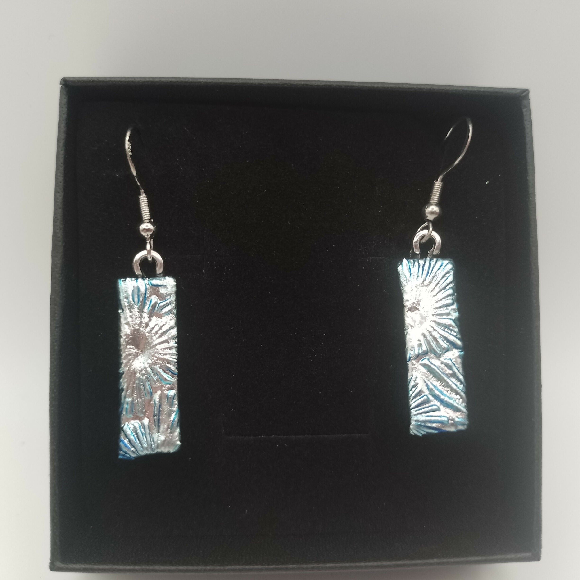 Silvery Blue Dichroic Glass Earrings