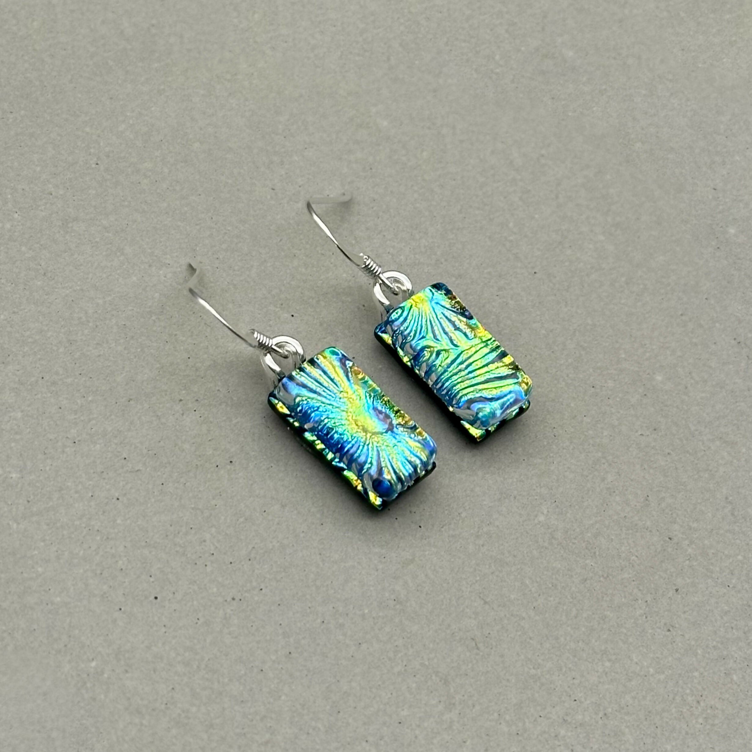 Rainbow Flower Dichroic Glass Necklace and Earrings Set - Sterling Silver, Handmade by Jade Tapson Glass.
