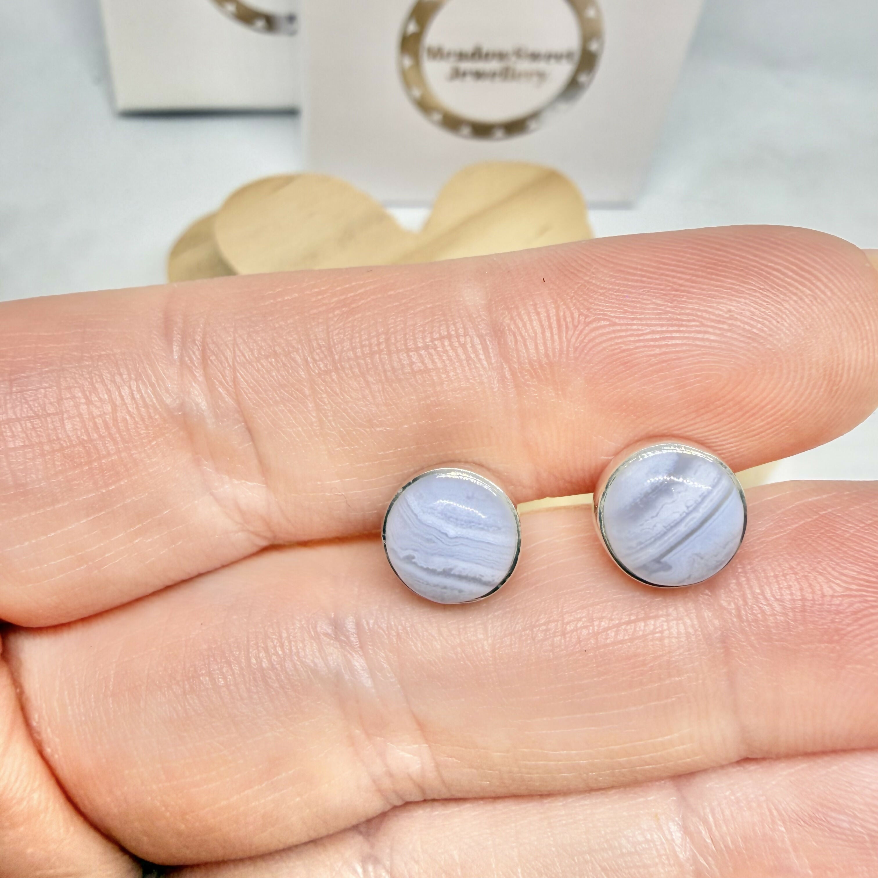 BLUE LACE AGATE STUD EARRINGS
