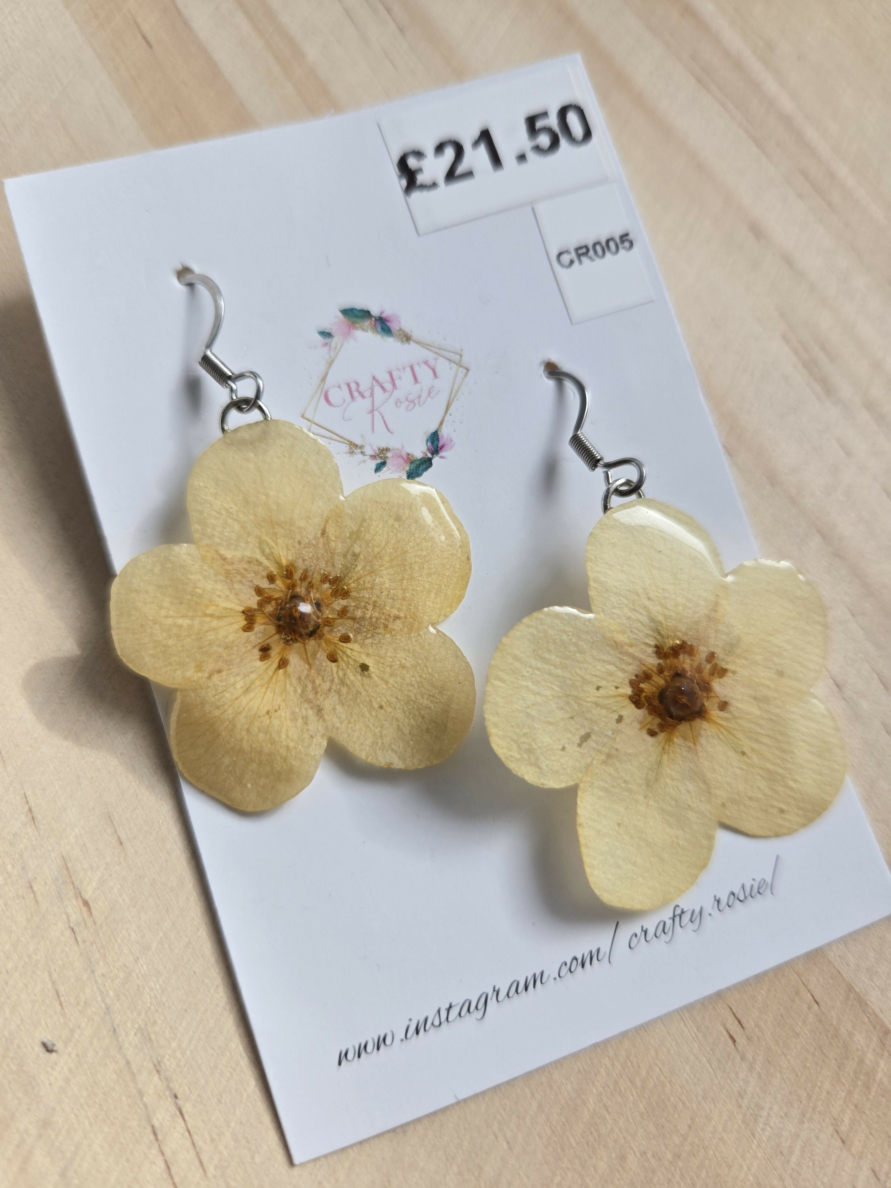 Stainless Steel Real Yellow Cinquefoil Dangle Earrings