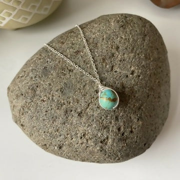 Turquoise Drop Necklace, Sterling Silver