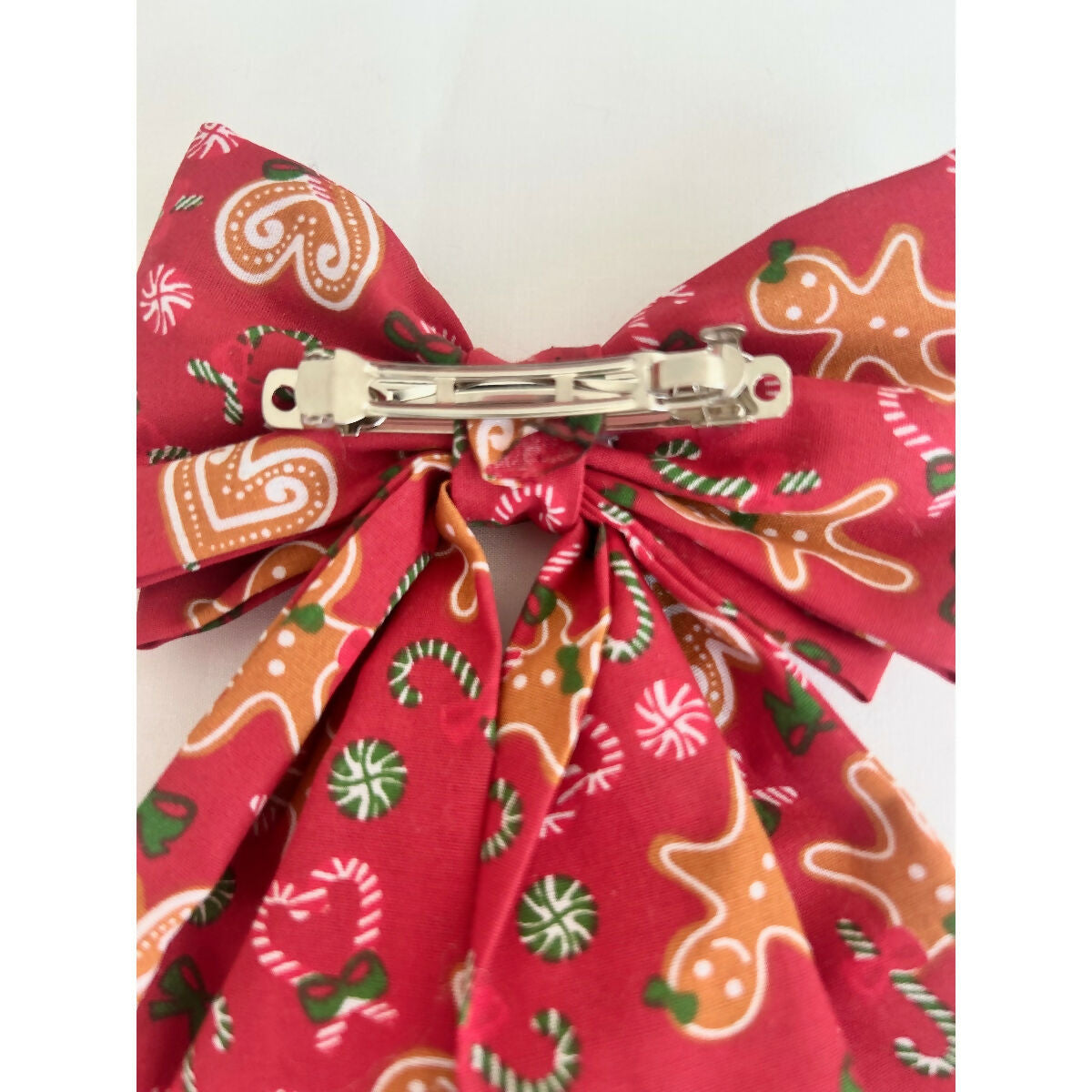 Red Gingerbread Man Christmas Hair Bow with Barrette Clip