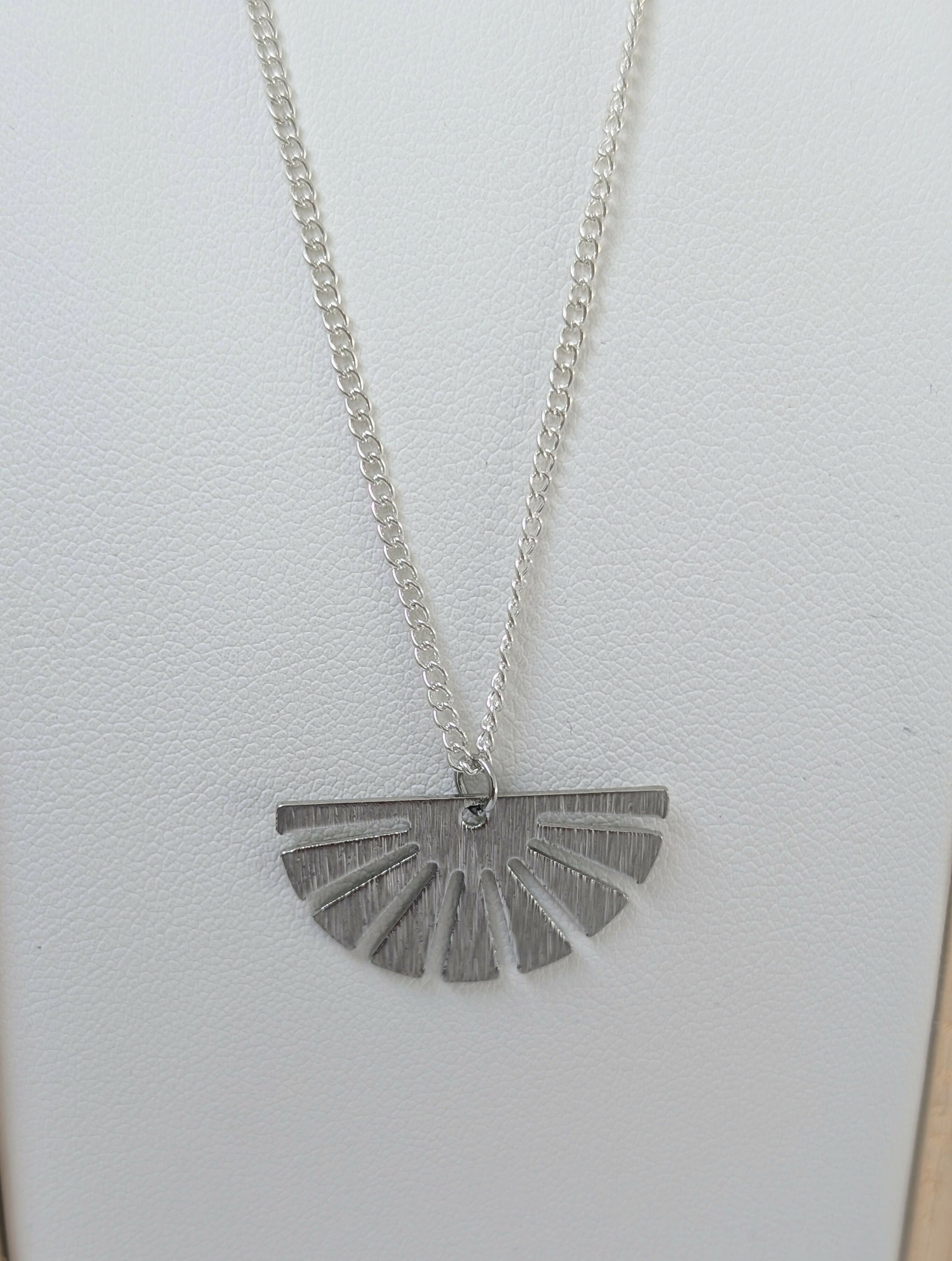 Gold Half Sun Fan Necklace on Fine Gold Plated Chain