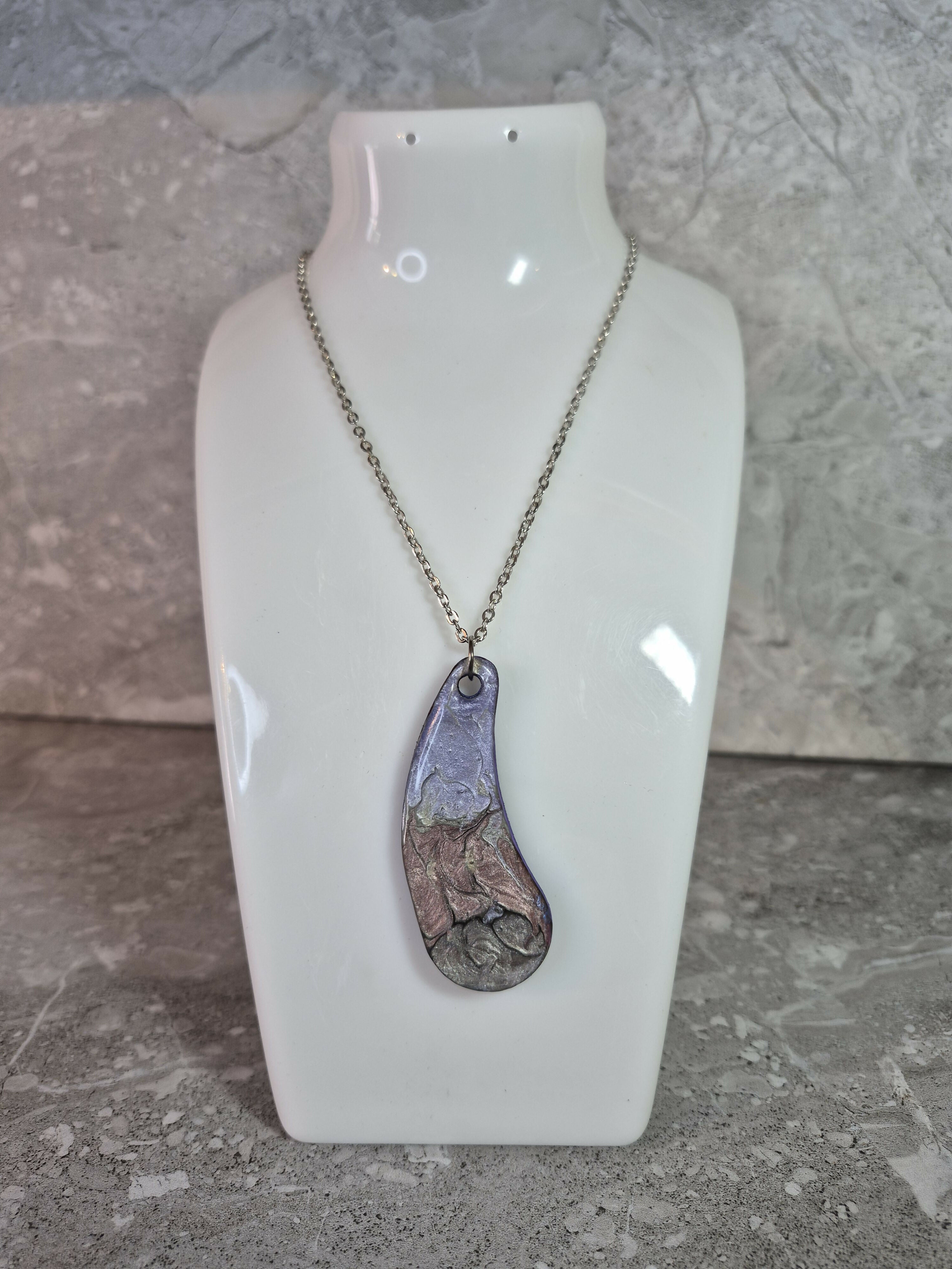 Unique Hand Crafted Tear Dropped With Swirling Purple, Pink, Grey With Slivers of Black