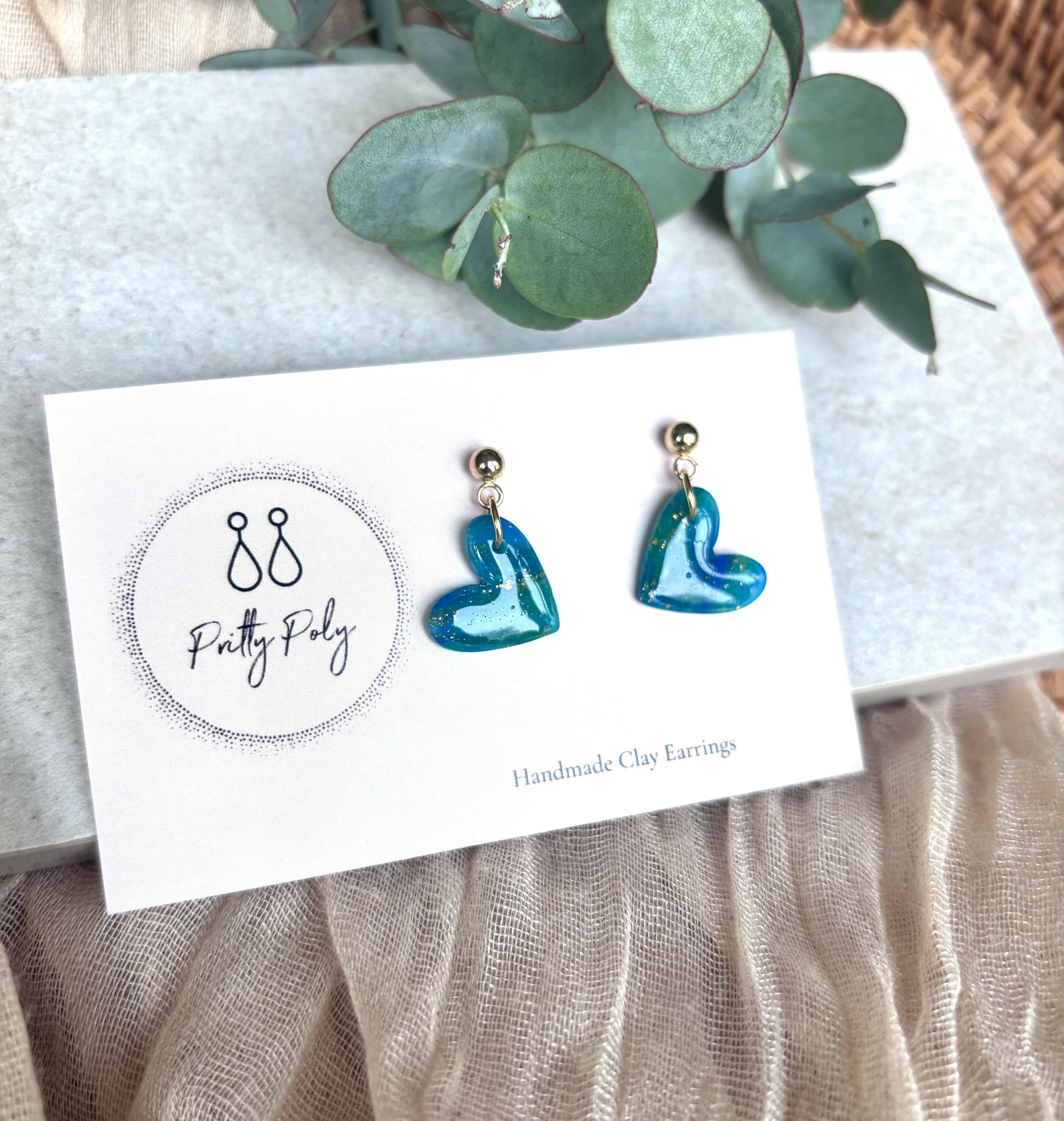Ocean Dream Collection - Small Heart Polymer Clay Earrings