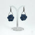 Sculpted Flower Drop Earrings with Silver Hook in Navy Blue