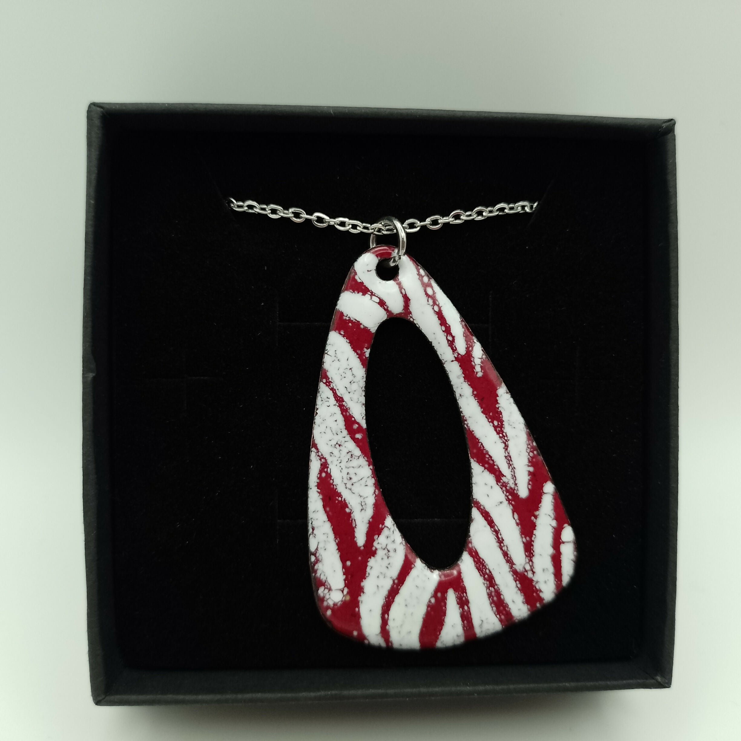 Red with White Striped Enamel Pendant
