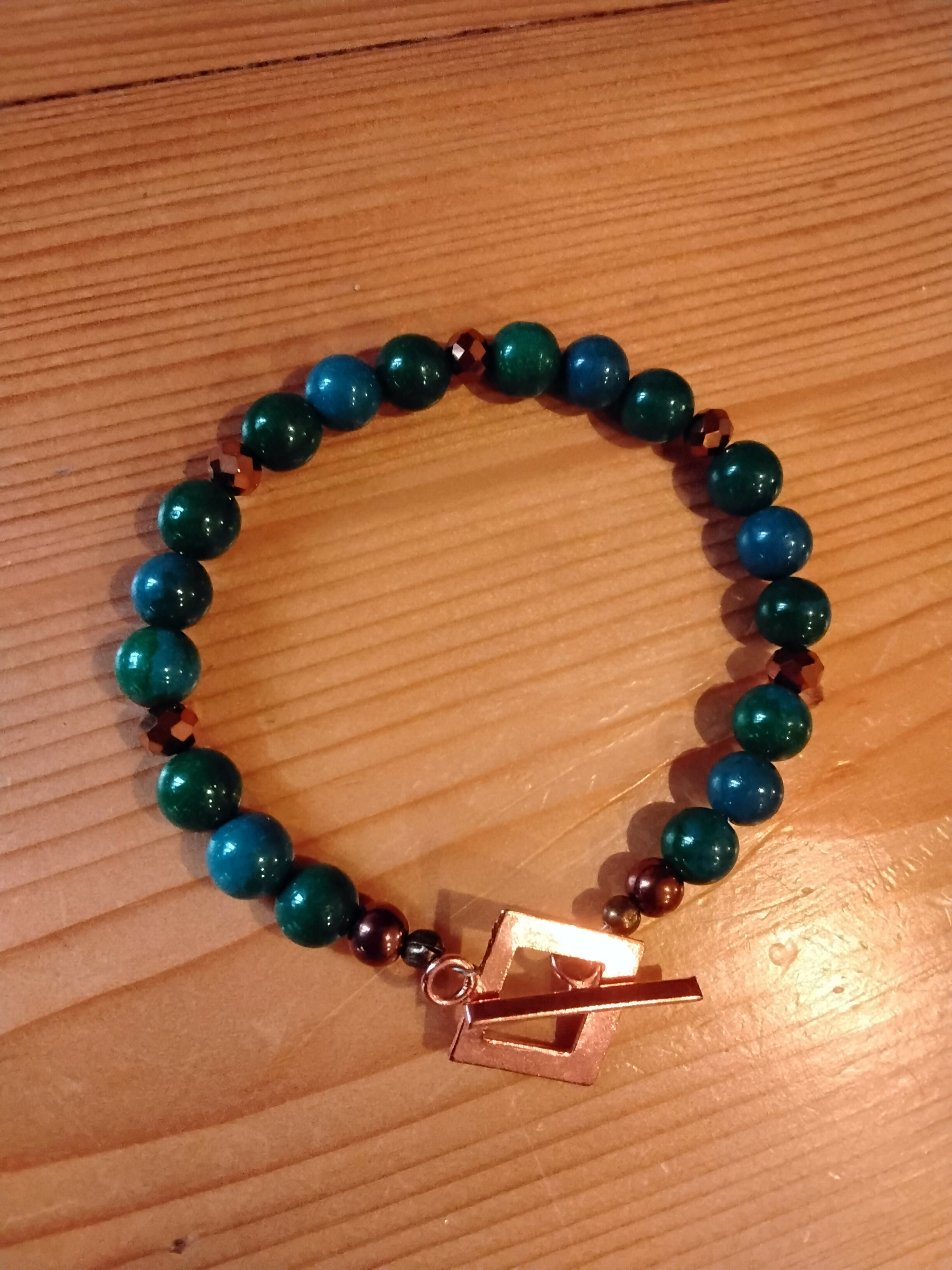 Pure Copper Toggle Catch Bracelet with Copper Hematite, Chrysocolla and Faceted Bronze Hematite.