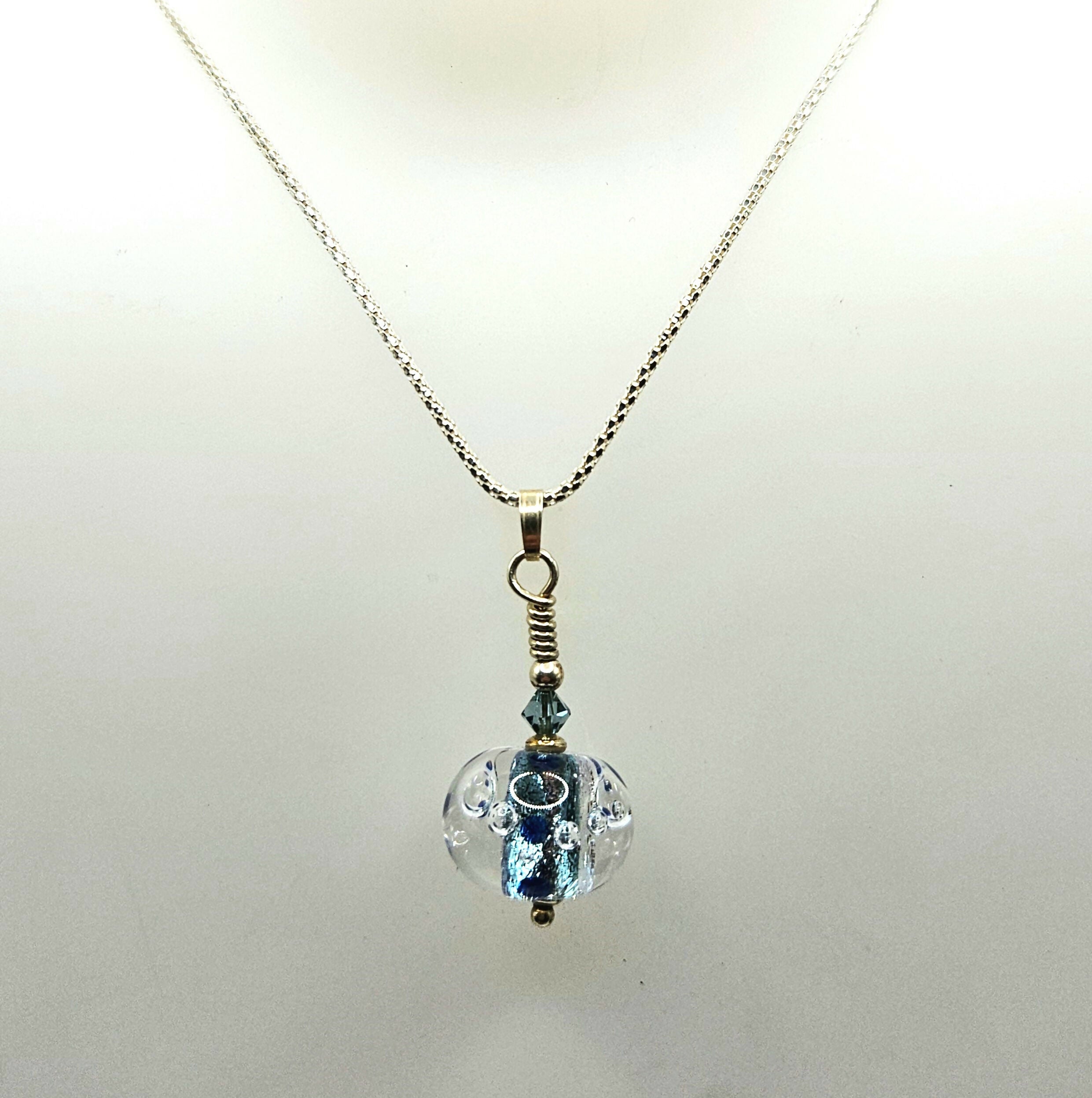 ELEGANT GLASS PENDANT ON STERLING SILVER CHAIN