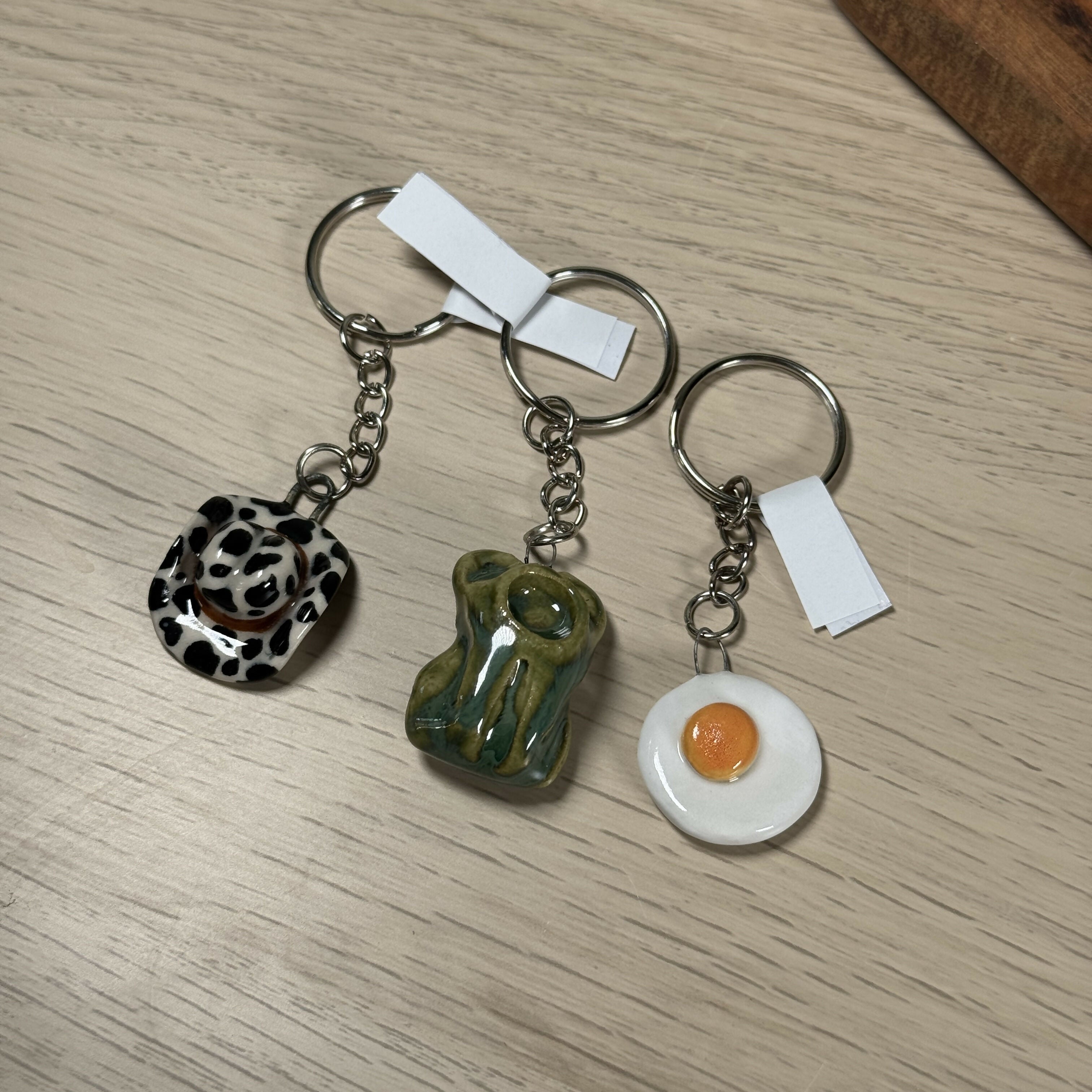 Fried Egg Keyring, Handmade Ceramic Charm