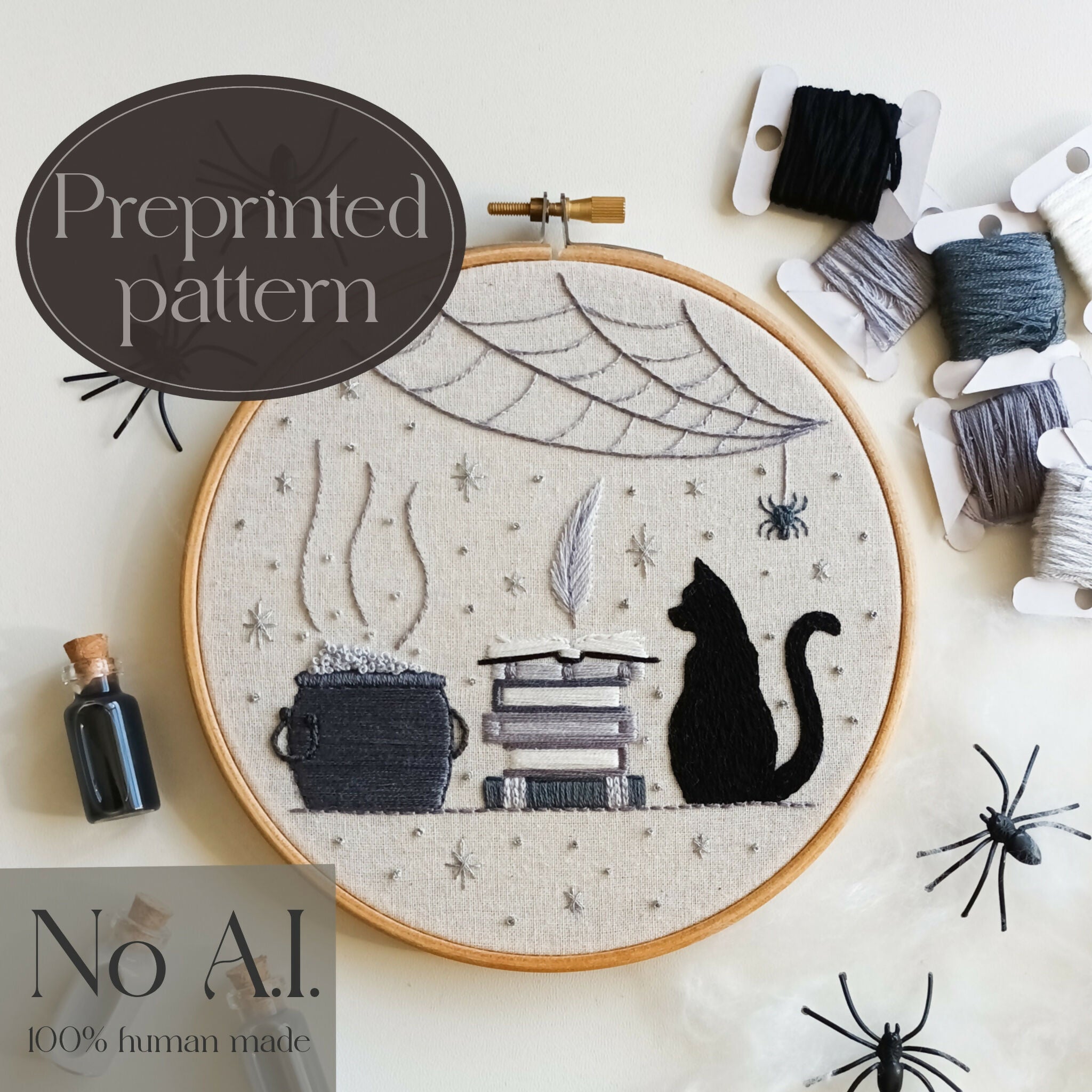 Preprinted embroidery pattern for beginners - Spooky spells