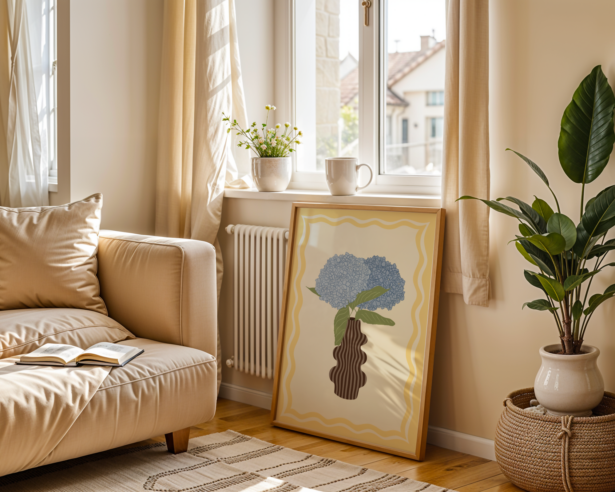 Blue Hydrangea Flower Vase Print