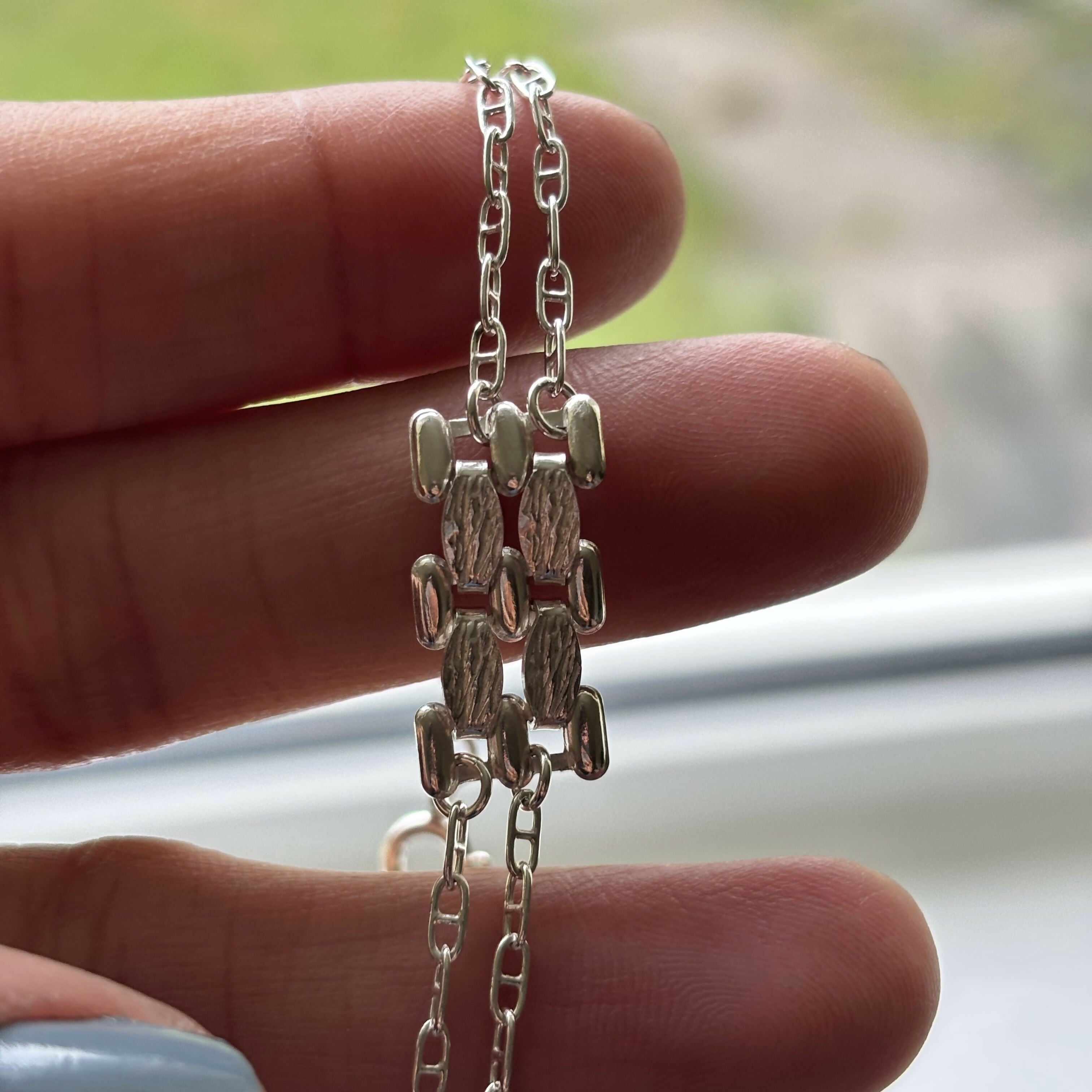 Sterling Silver Double Chain Textured Bracelet