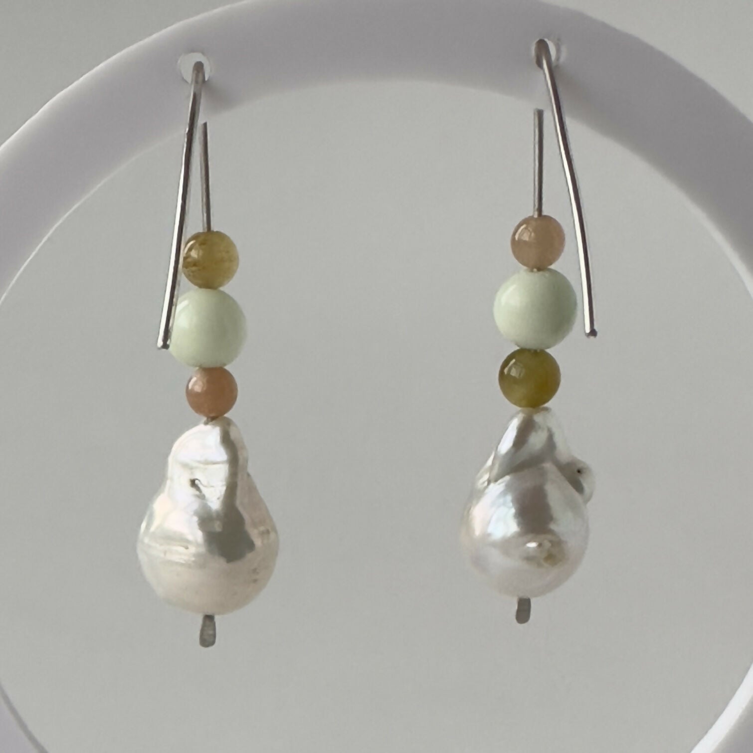 HEALING CRYSTAL & STERLING SILVER SACRAL CHAKRA EARRINGS WITH BAROQUE PEARLS