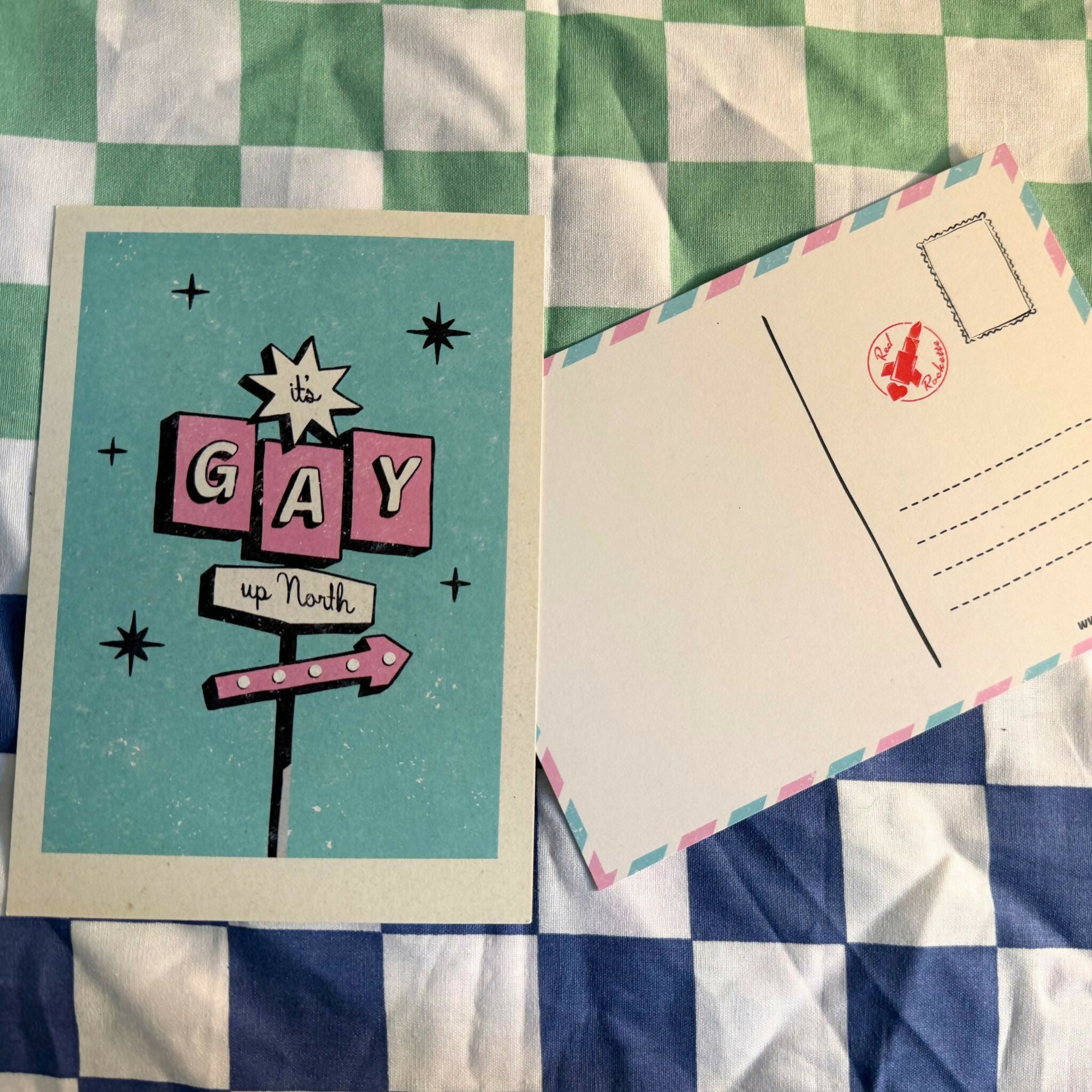 'It's Gay up North' Illustrated Postcard