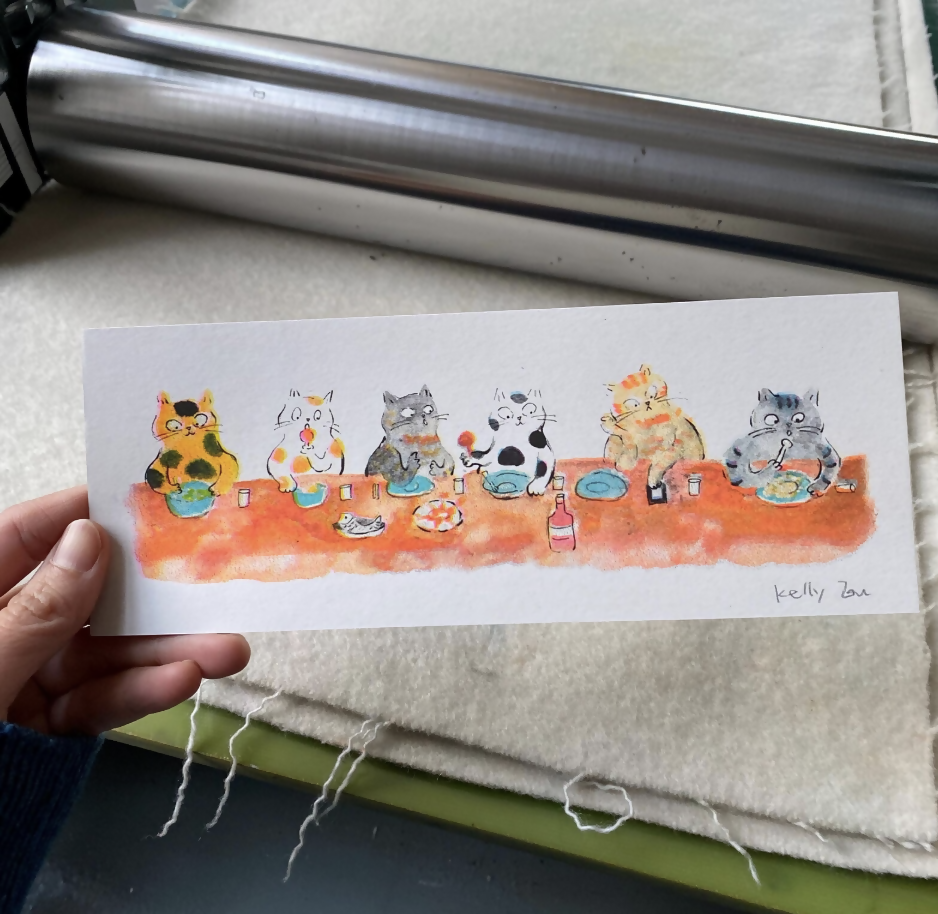 Riso print Dinner Supper Together Cat