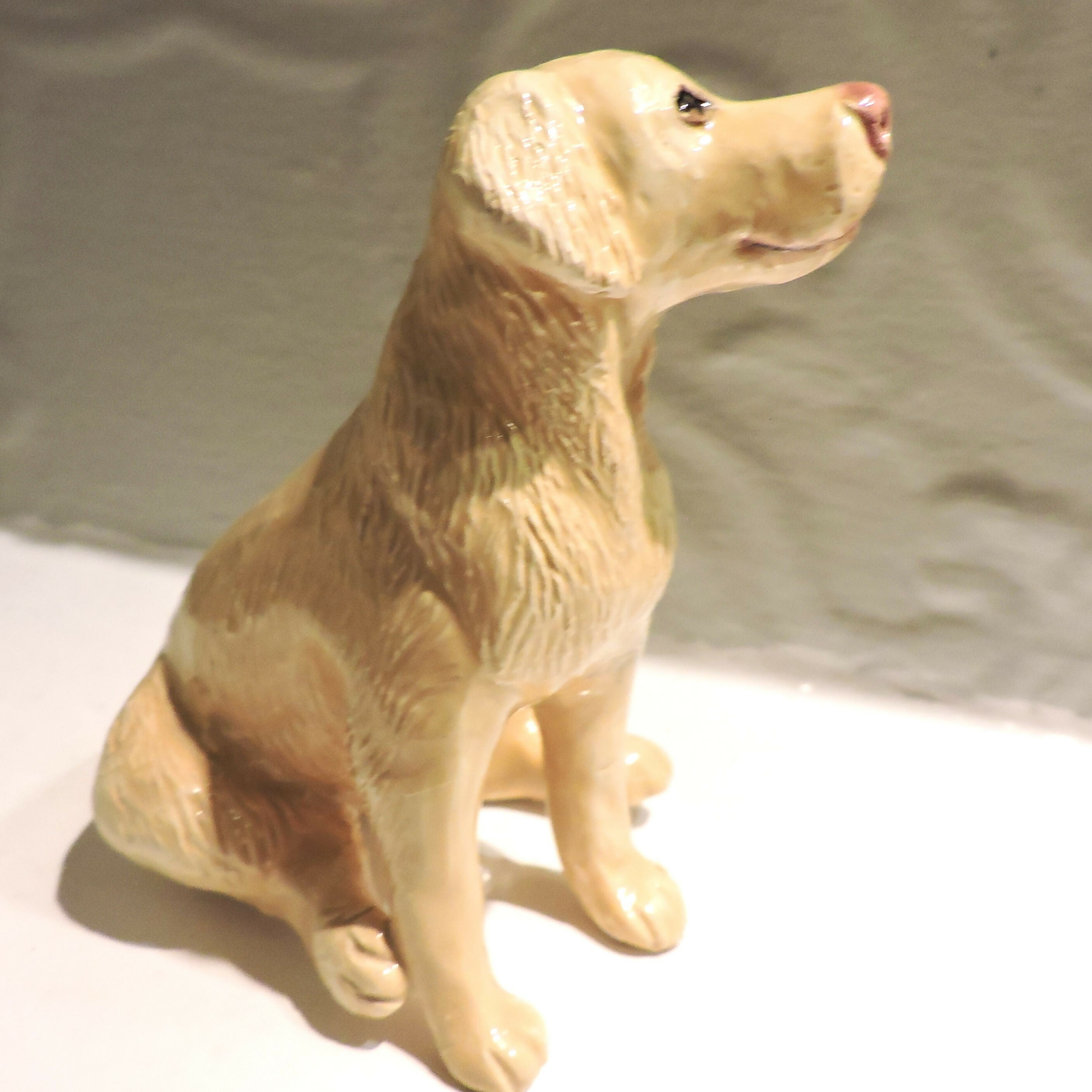 Ceramic Happy Golden Retriever Dog Sculpture