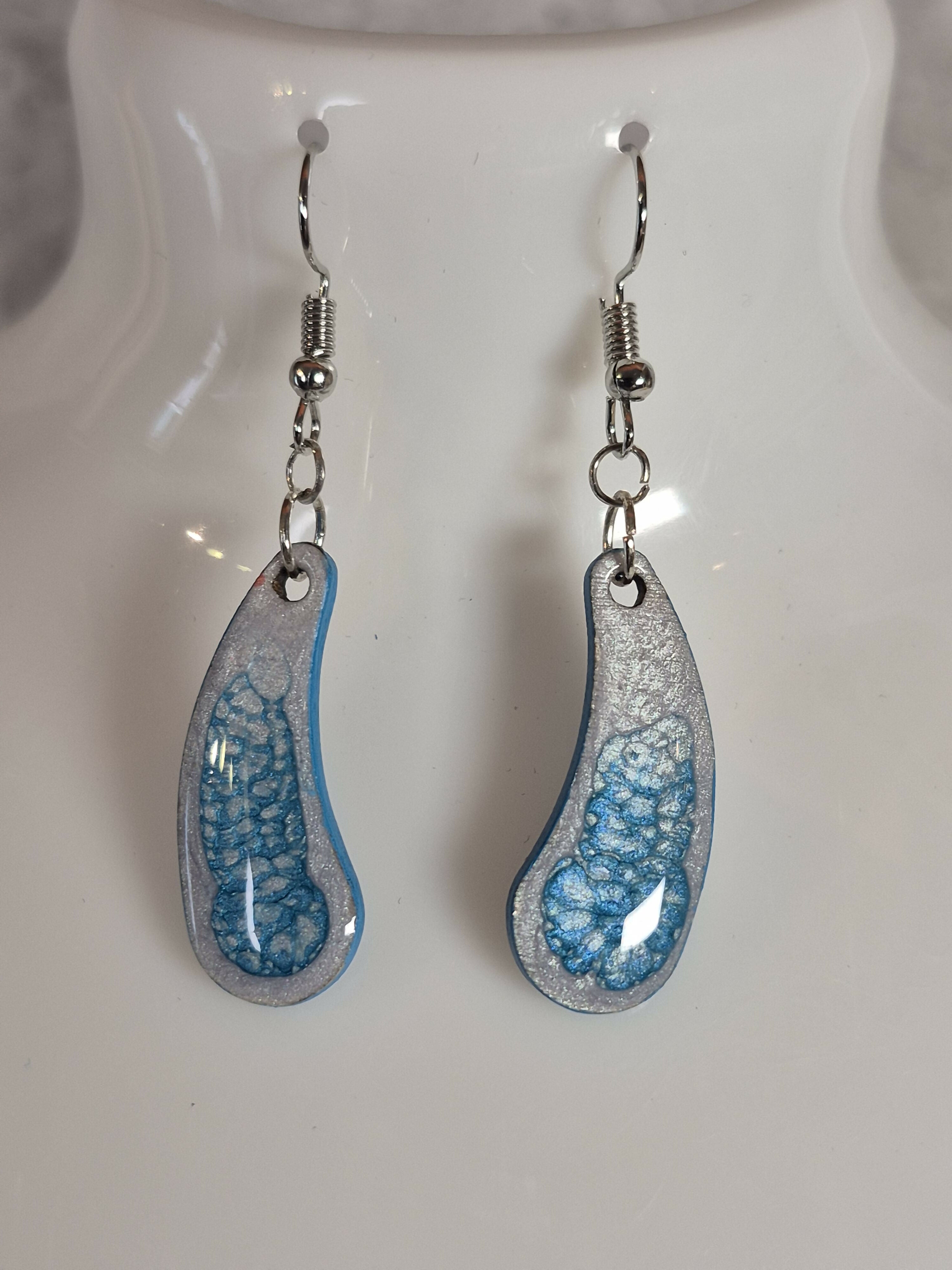 Handcrafted Teardrop Shaped Silver And Cyan Earrings