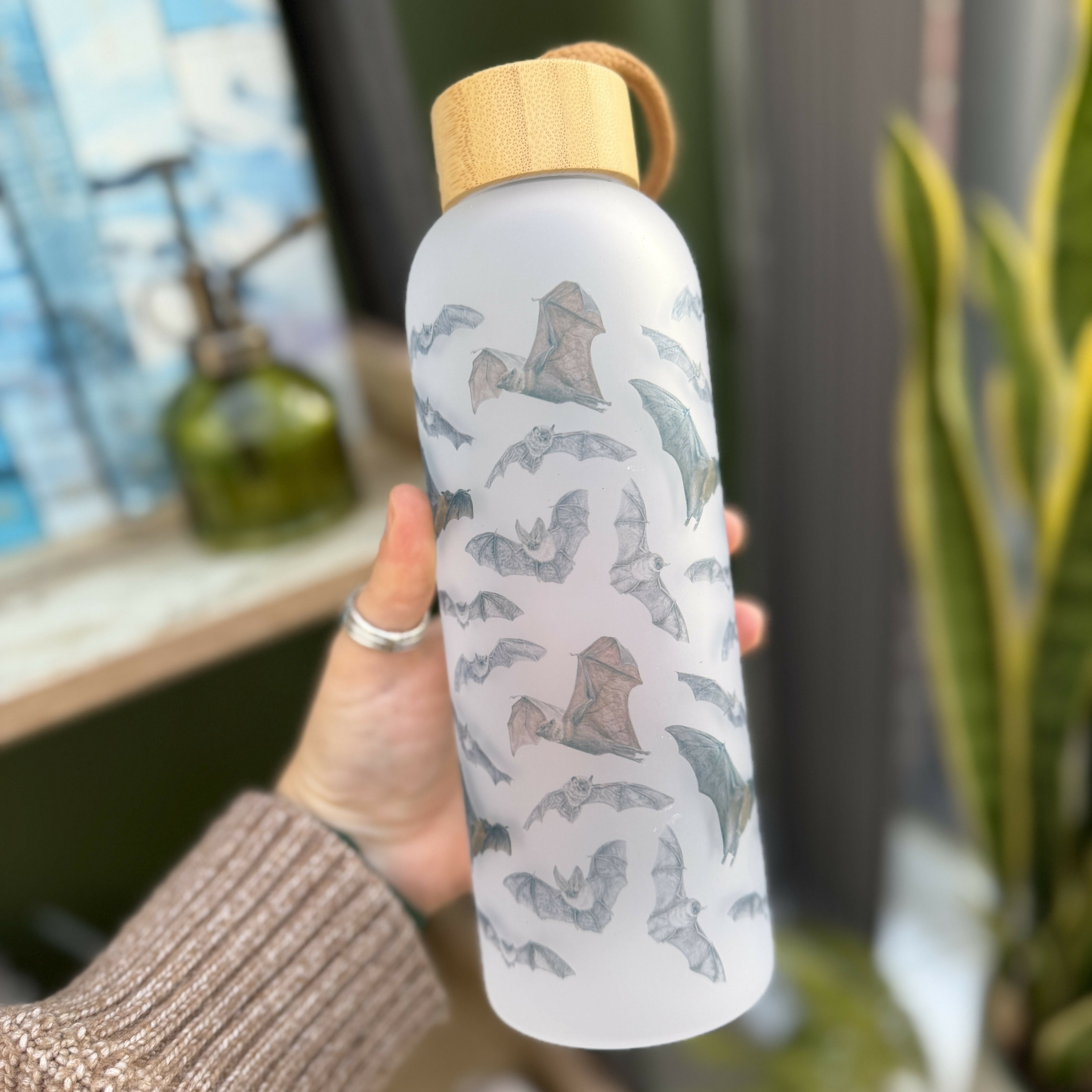 Bat - 25oz Glass Water Bottle with Bamboo Lid