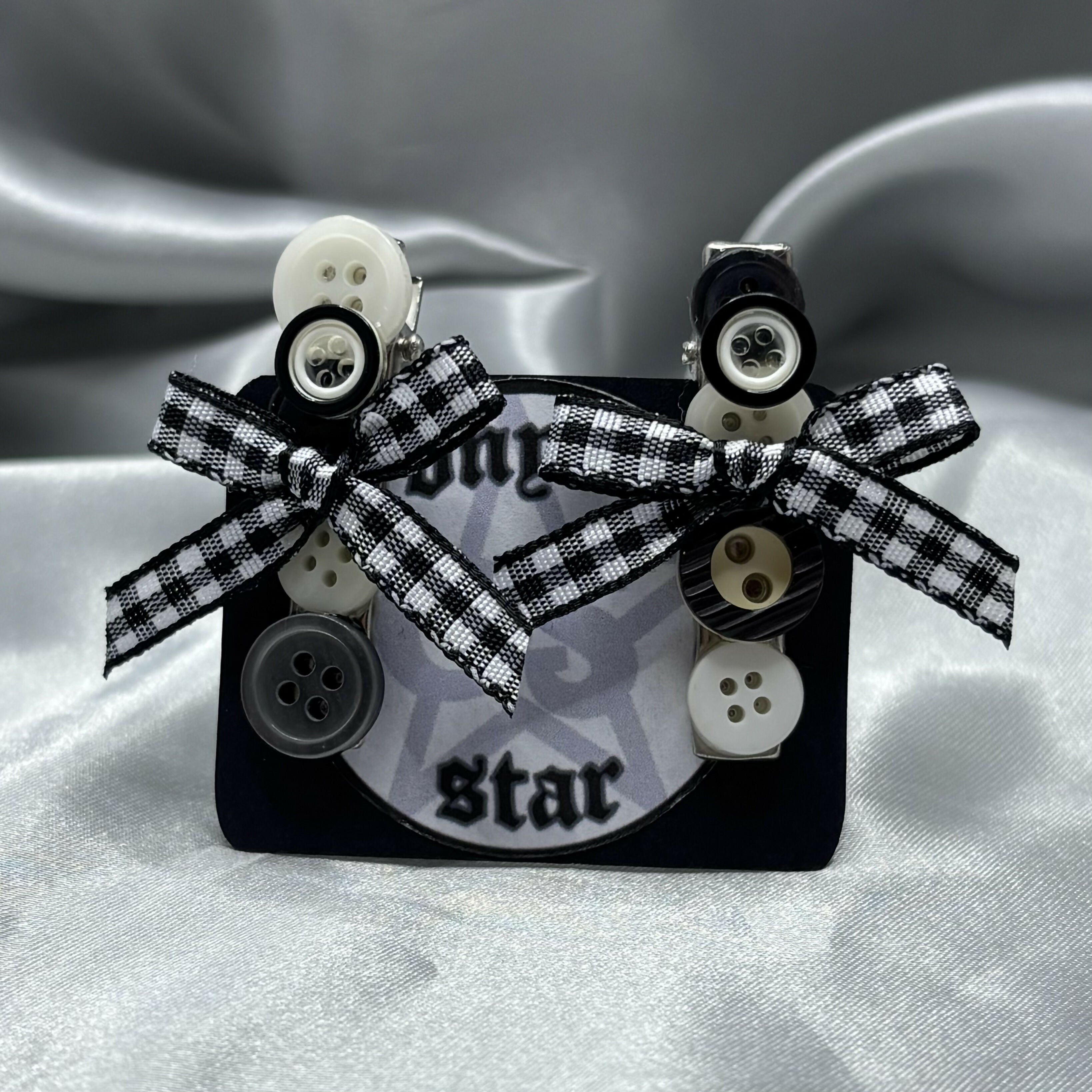 Black and White Button Bow Hairclips