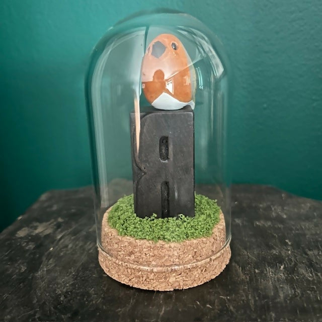 Lovely Glass Dome Featuring A Wooden Robin Sat On Top Of A Antique Letter R Printing Block