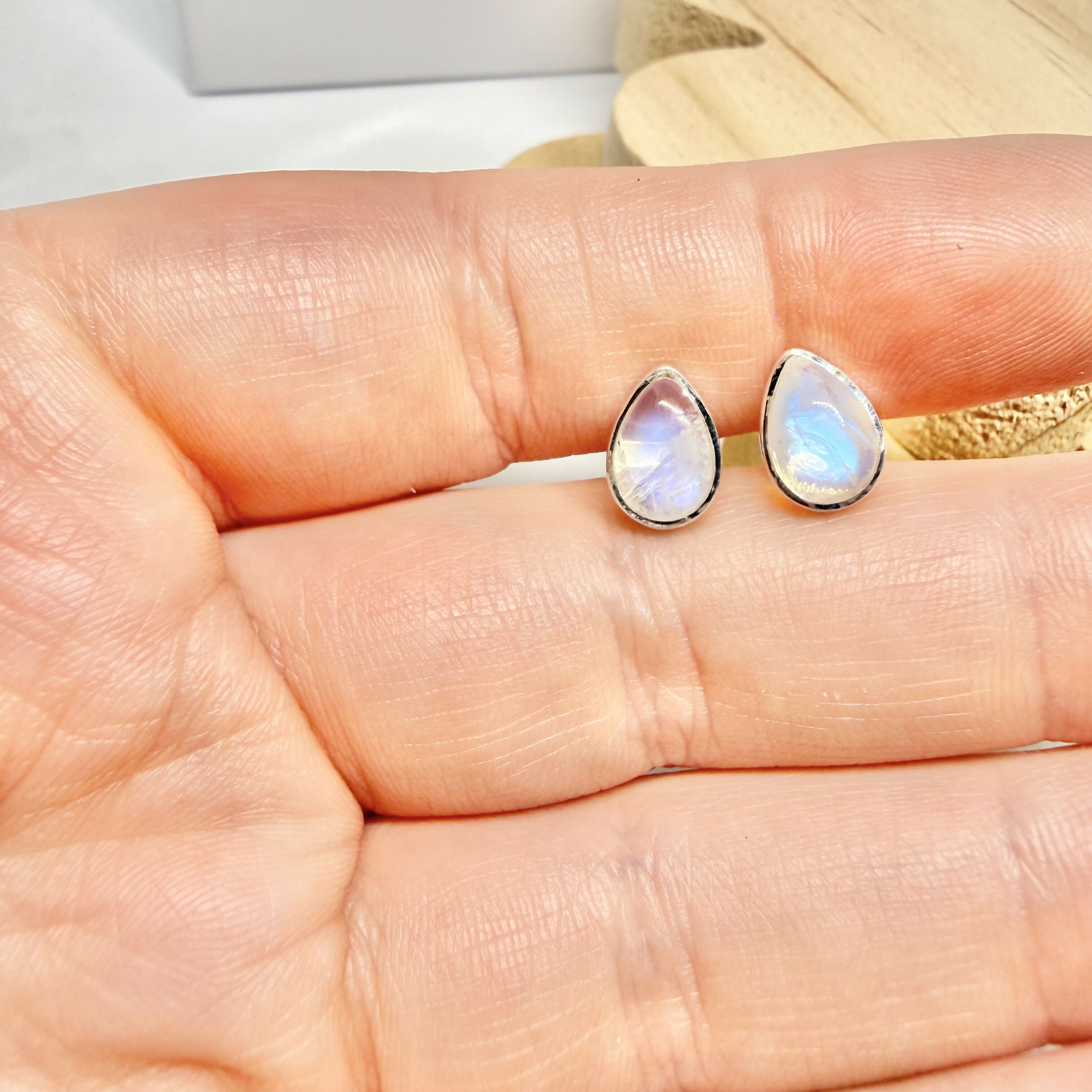WHITE MOONSTONE TEARDROP STUDS
