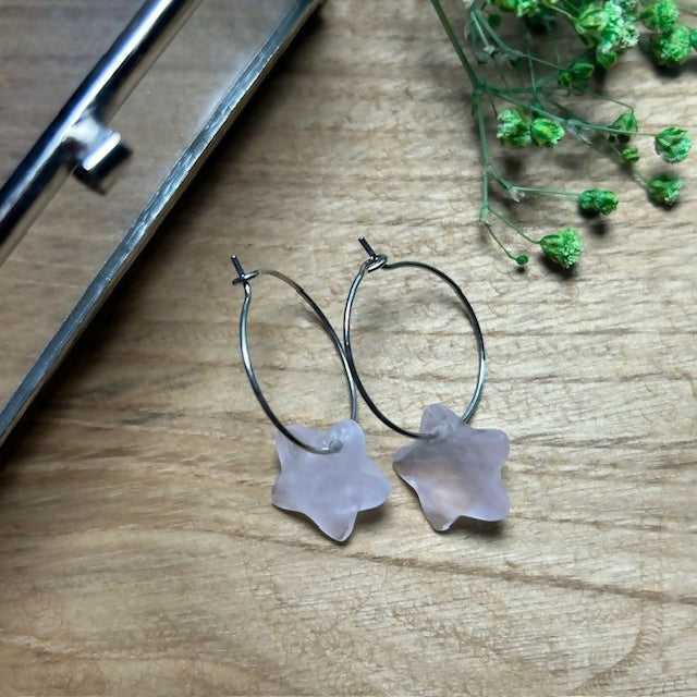 Silver Plated Hoops Featuring Rose Quartz Star
