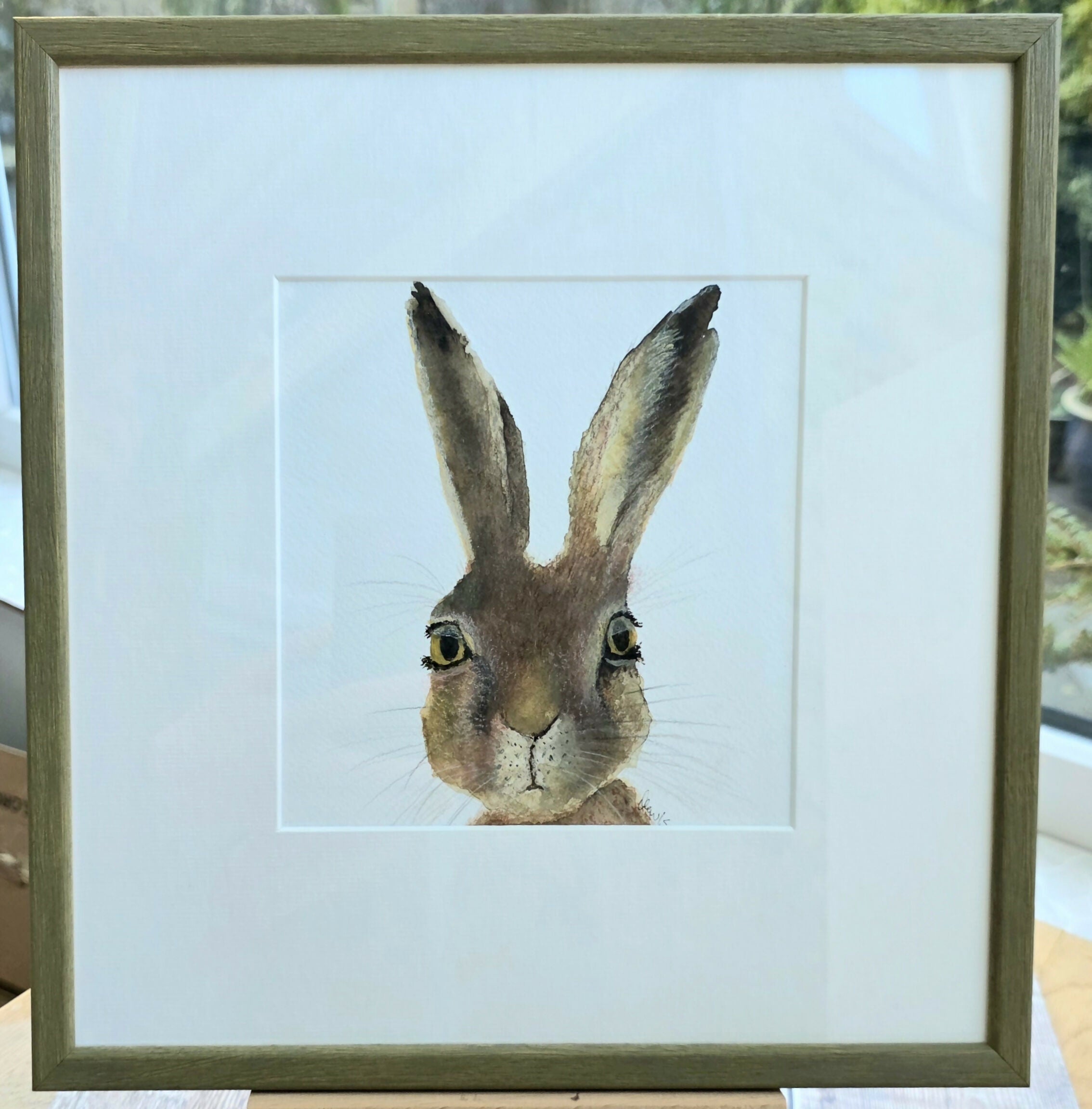 'Curious Hare' - Framed Original Mixed Media Painting