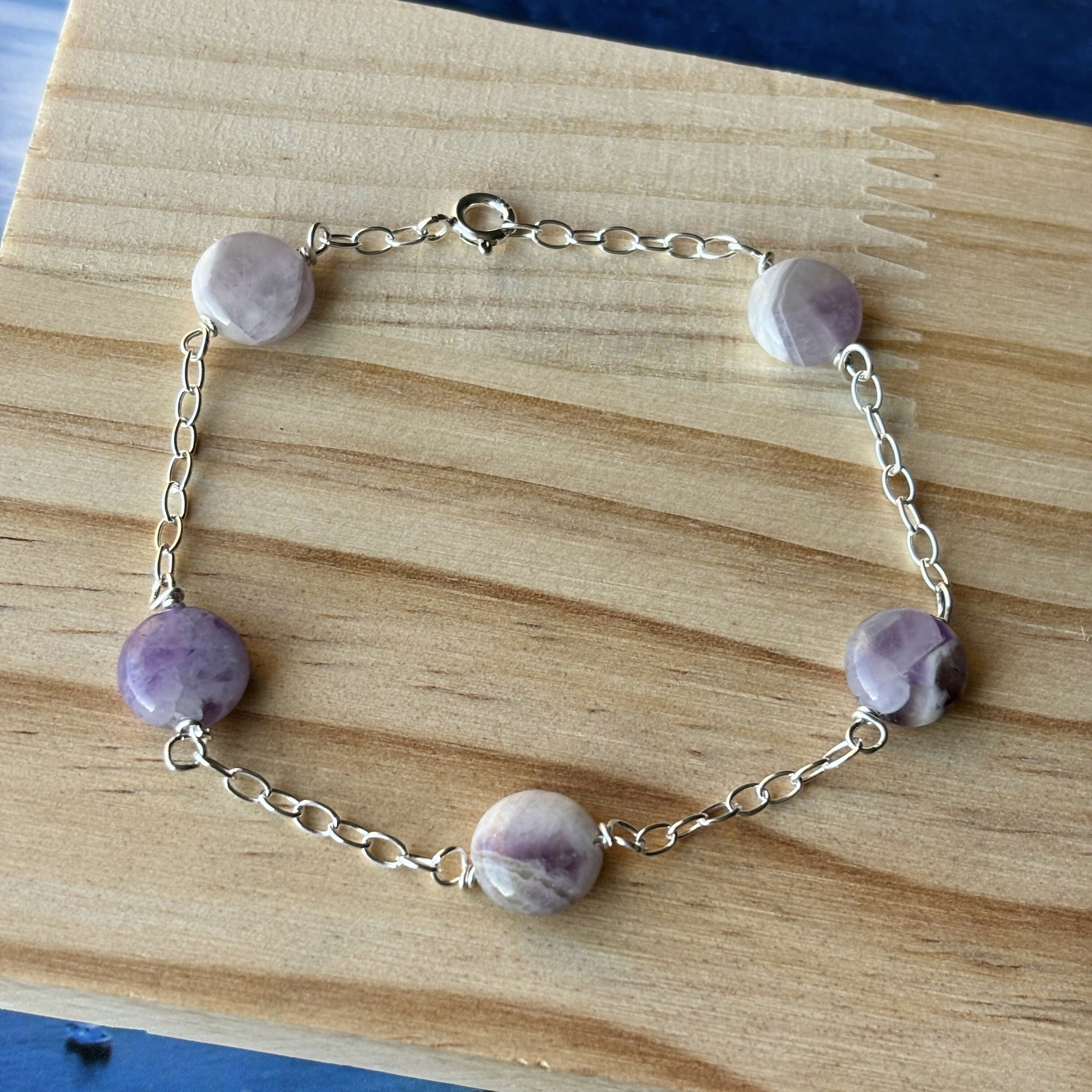 Sterling Silver Flat Amethysts Bracelet