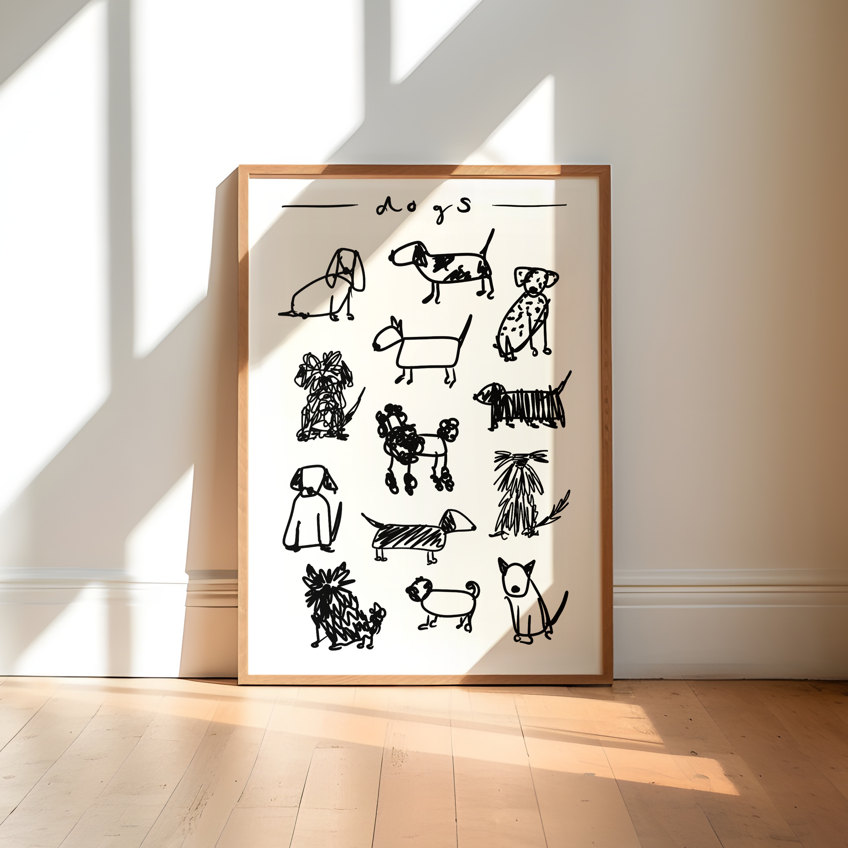 Black and White Dogs Art Print
