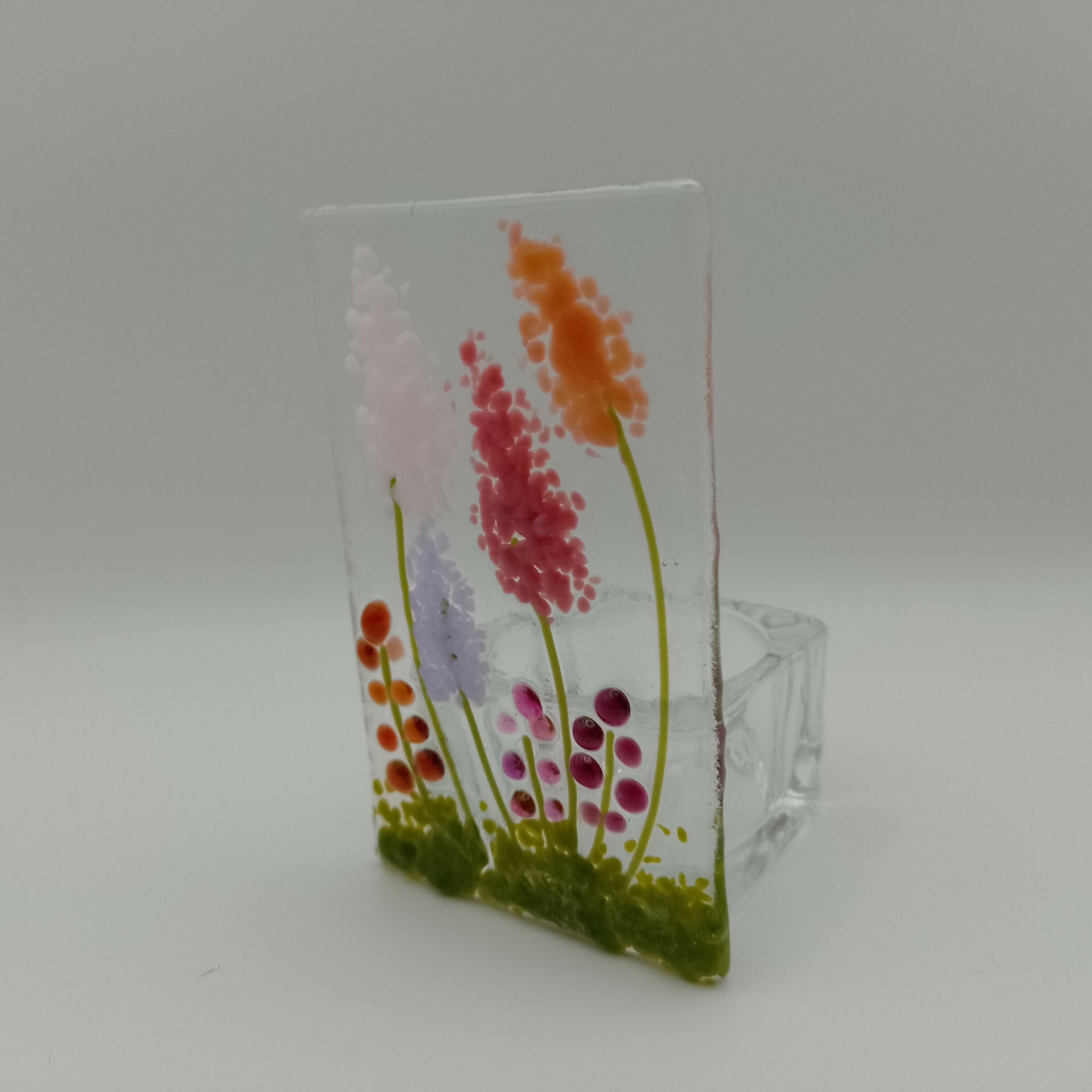 Fused Glass Pink and Purple Flower Tealight