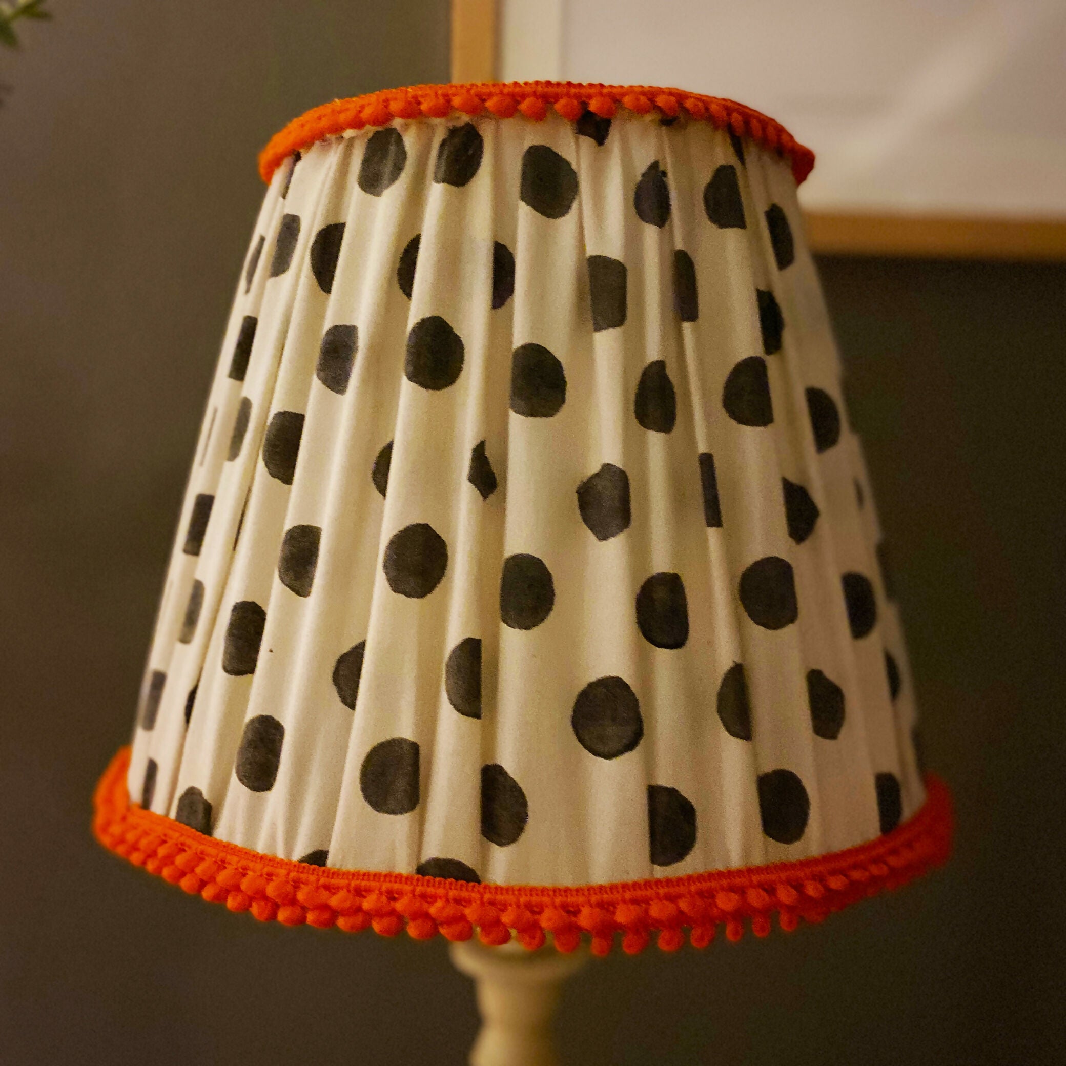 Polka Dot Gathered Fabric Lampshade
