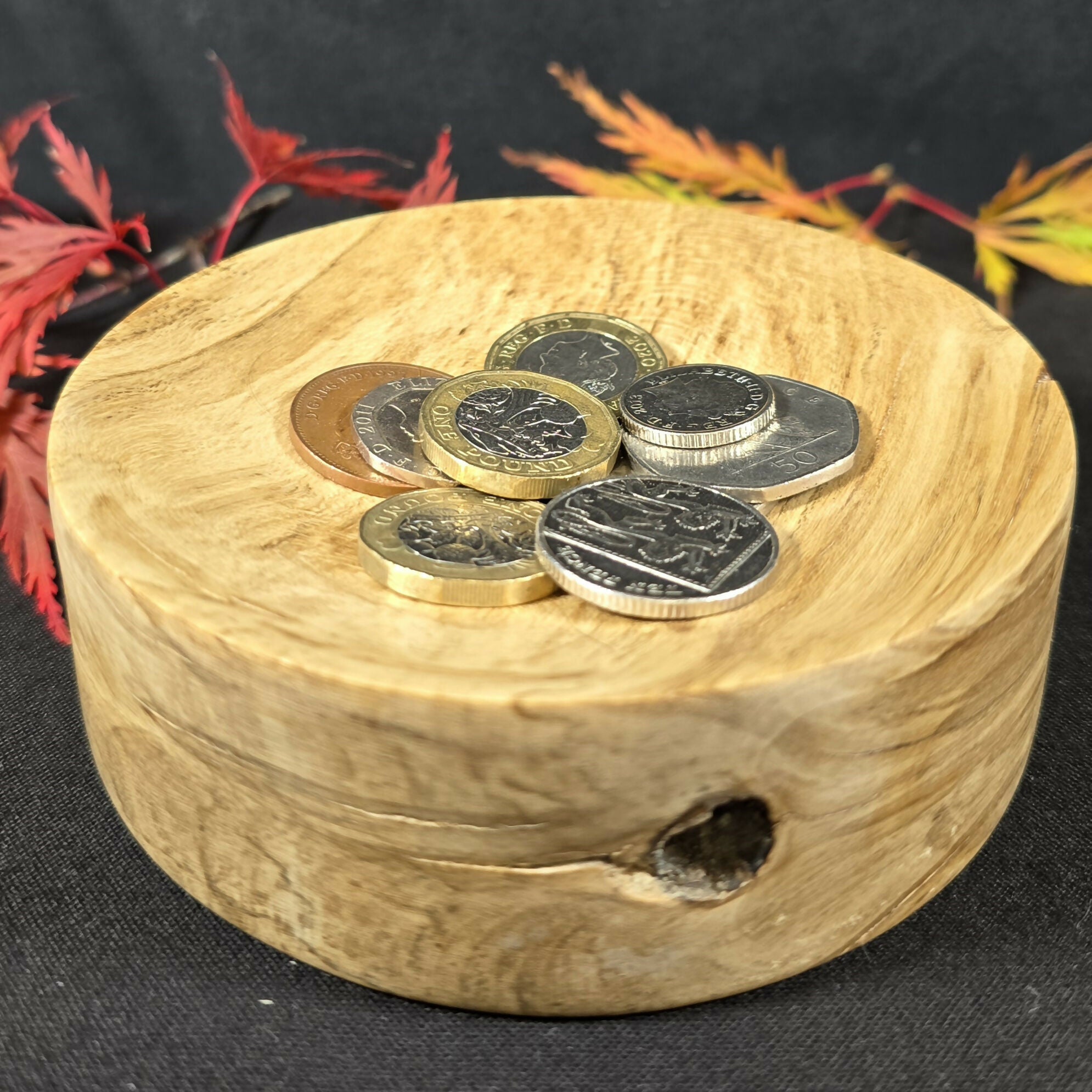 Hand Turned Solid Oak Coin Dish