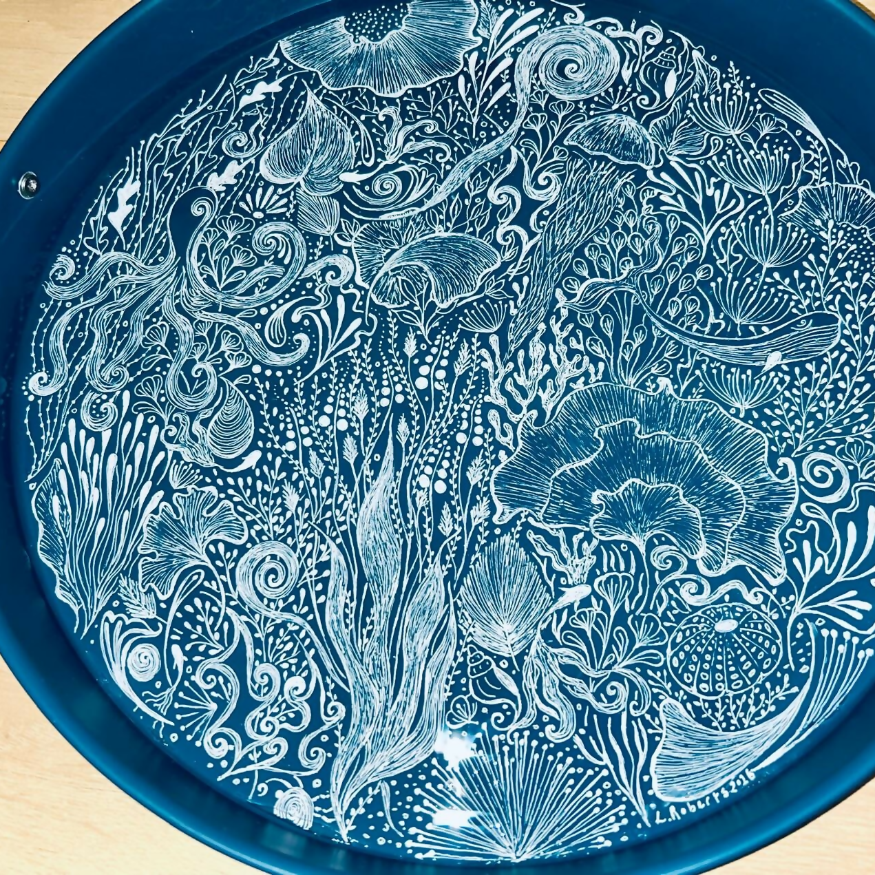 WILD OCEAN Hand Painted Metal Tray