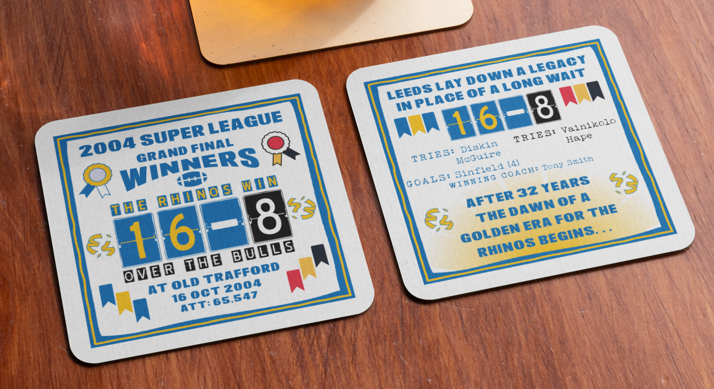 Leeds Rhinos Coaster SCORELINE Design SET OF 2