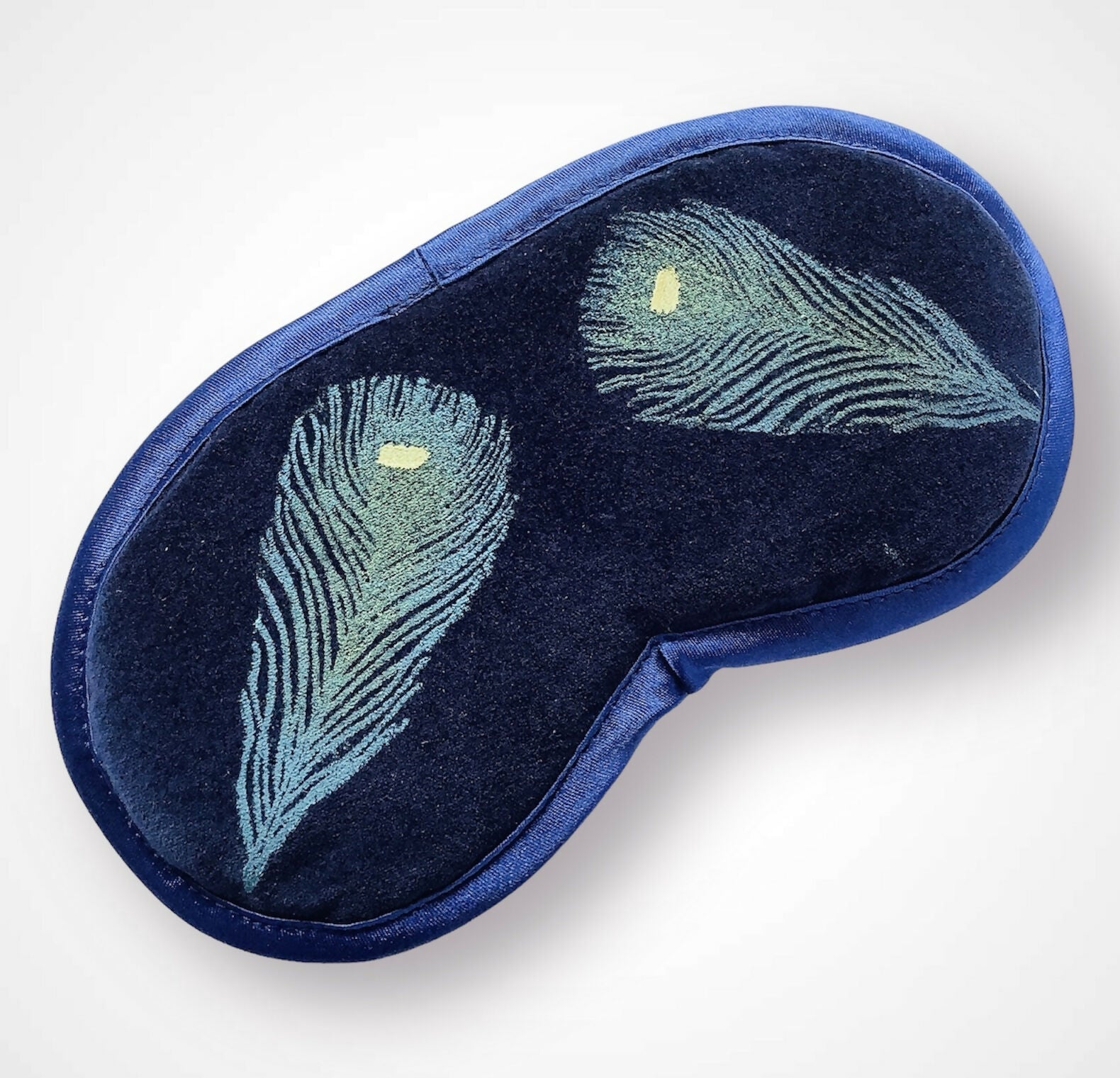 Navy Peacock Feathers Velvet Lavender Eye Mask