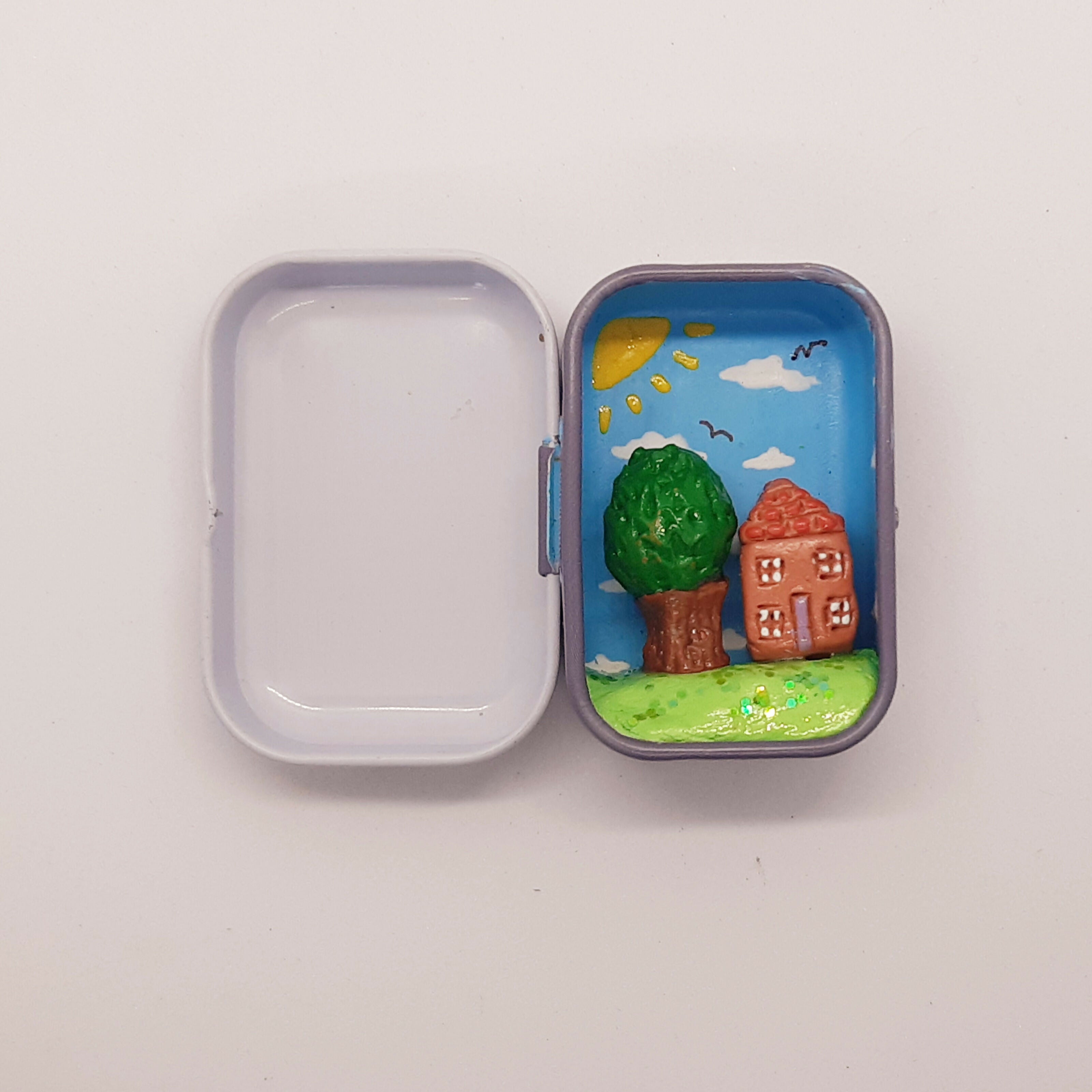 Clay House and Tree in Metal Tin