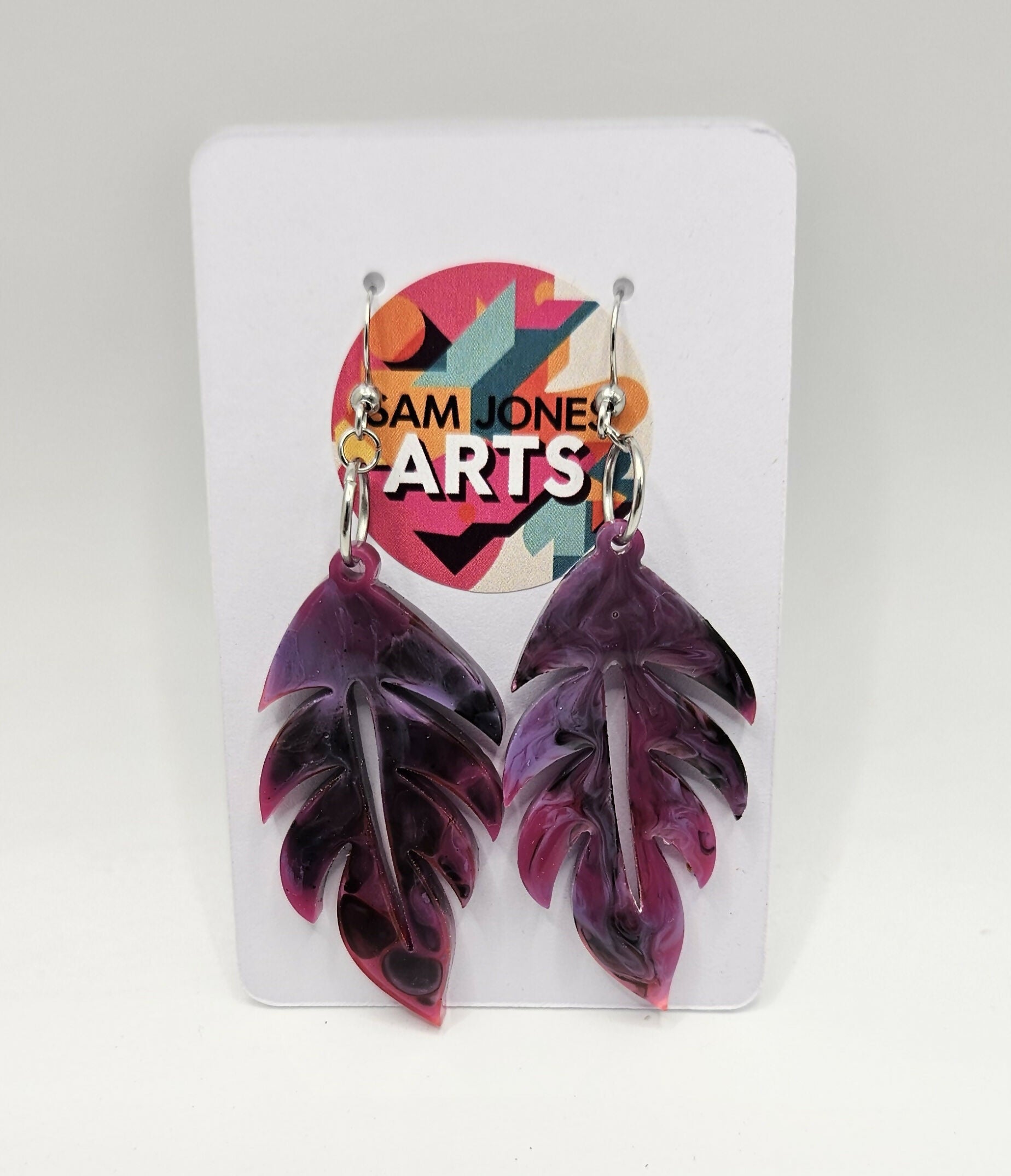 FUN, CONTEMPORARY RESIN FEATHER LEAF EARRINGS