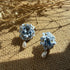 Blue Flower Cluster Drop Earrings with Pearl Detail and Gold Centre