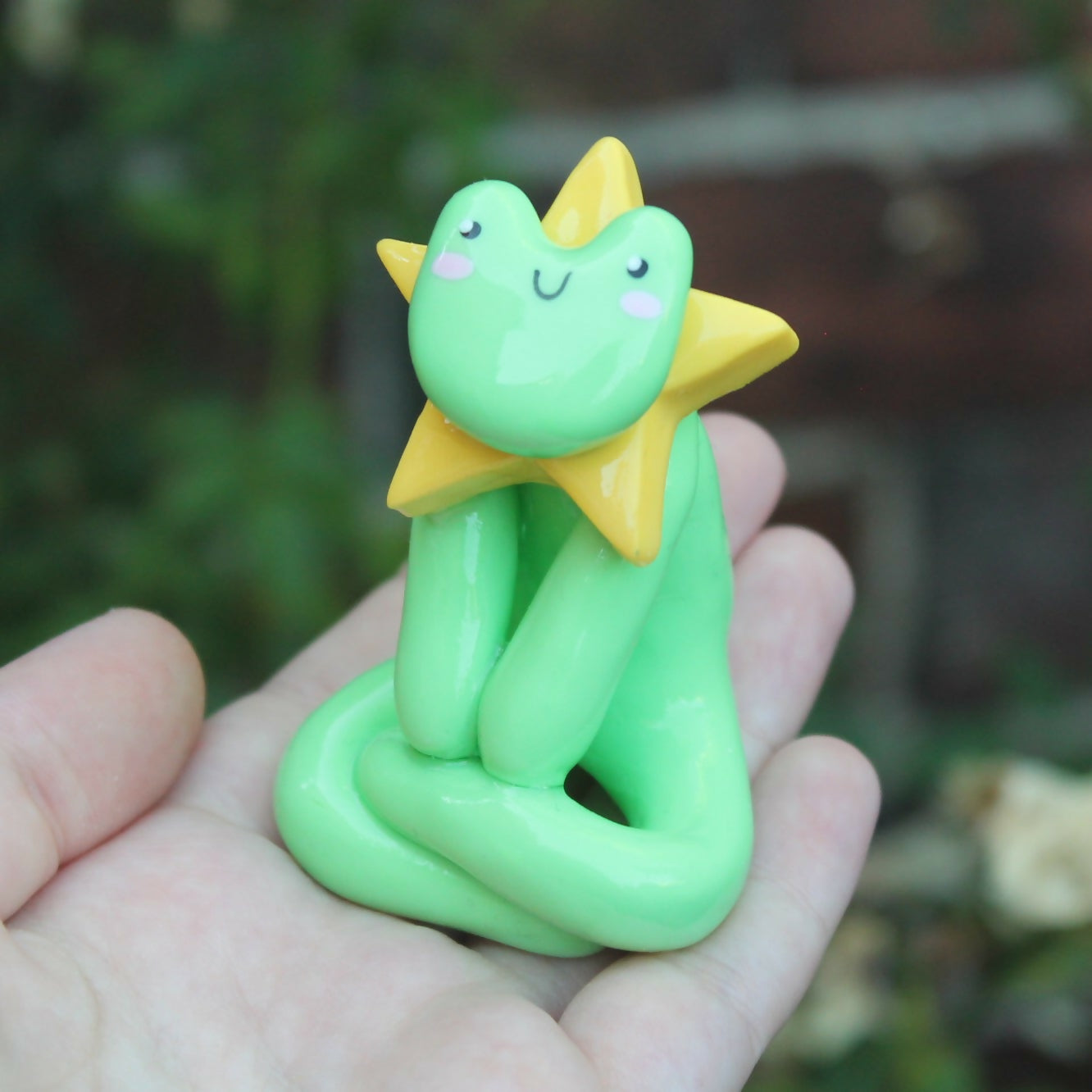 Handmade Polymer Clay Sitting Star Frog Figure