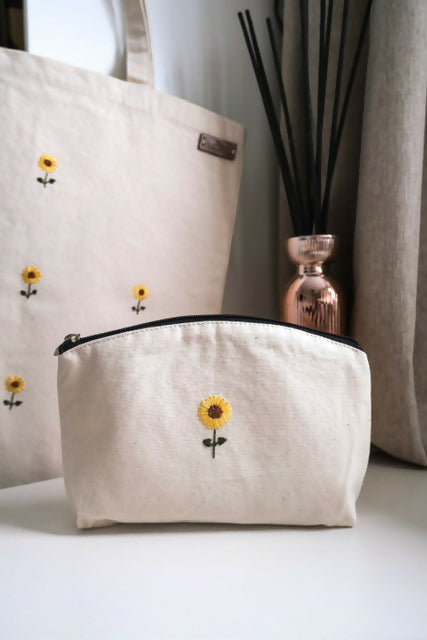 Hand Embroidered Sunflower Pouch