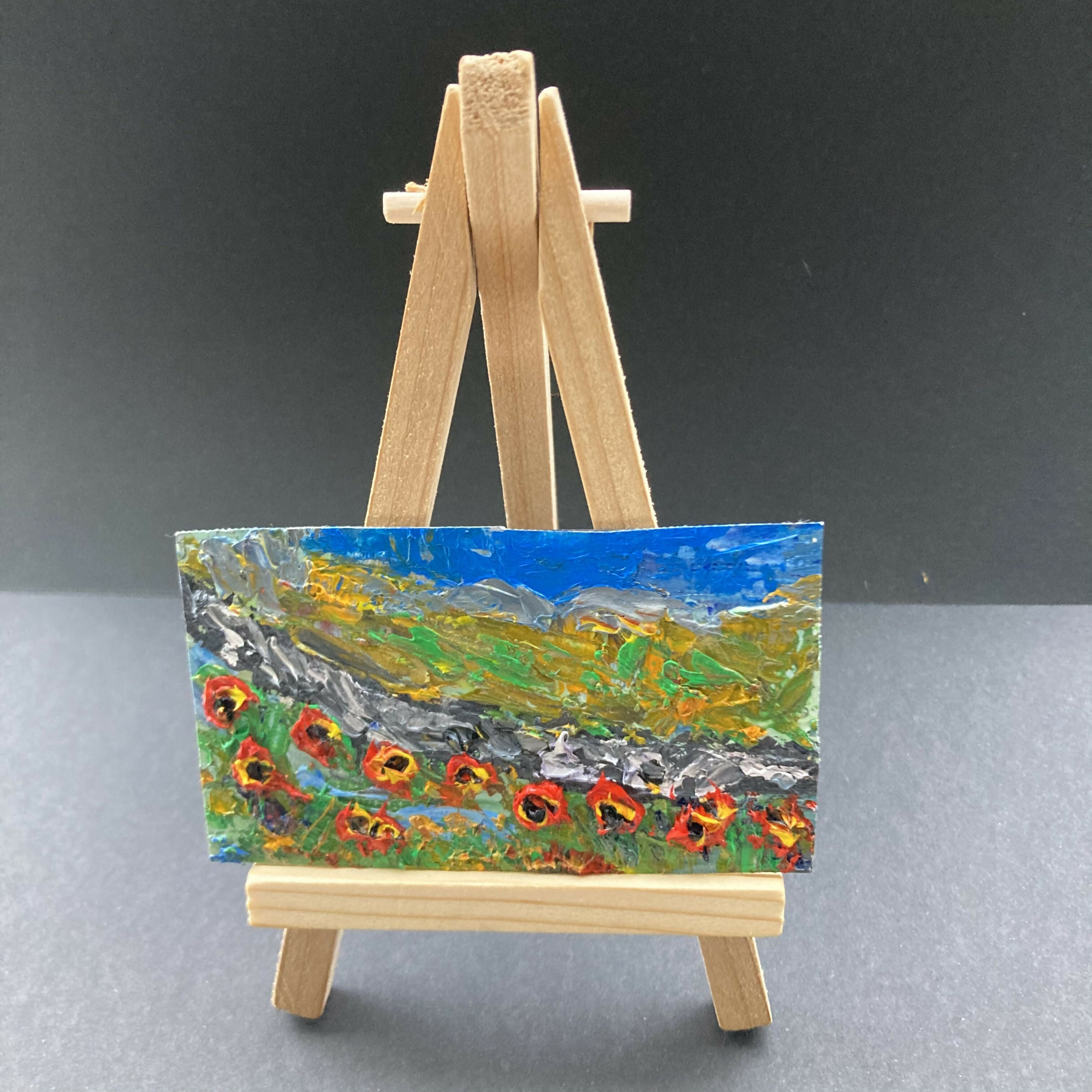 Poppies By Stone Wall Mini Oil Painting Fridge Magnet