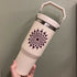 Hand Painted Dot Mandala Thermal Water Bottle with Handle: Cream with Burgundy and Baby Blue