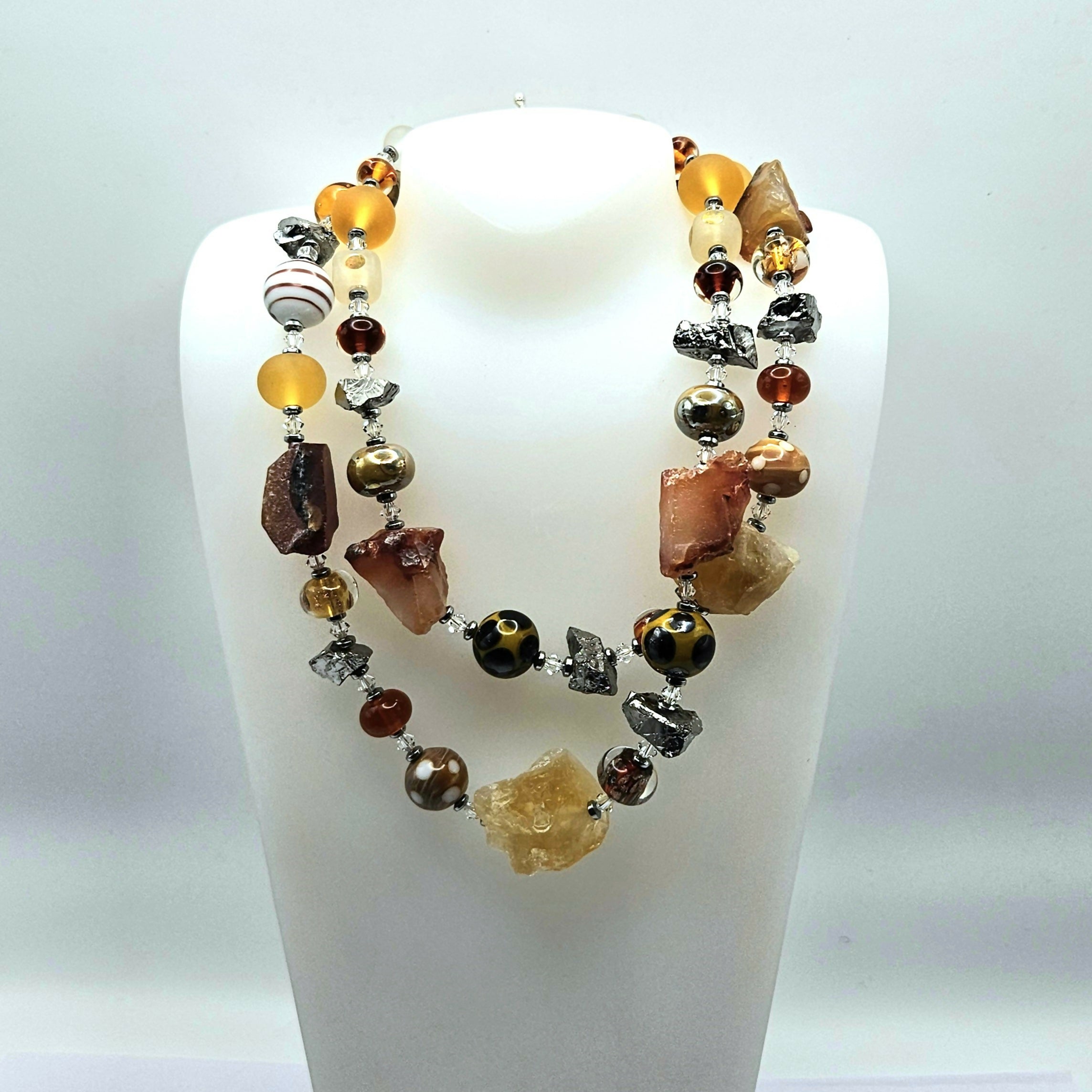 UNIQUE GLASS BEAD AND SEMI PRECIOUS STONE NECKLACE