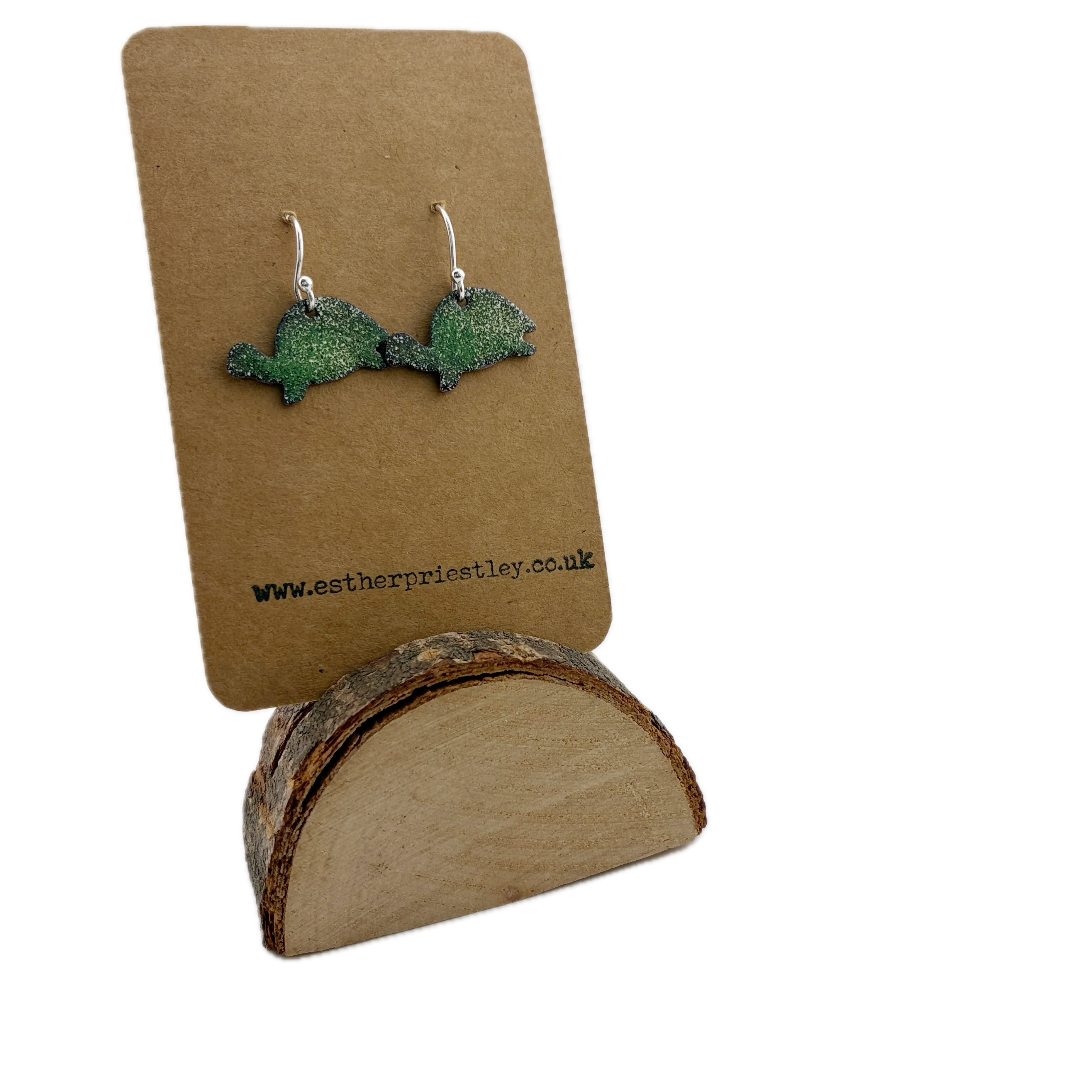 Green Turtle Enamel Earrings With Sterling Silver Hooks